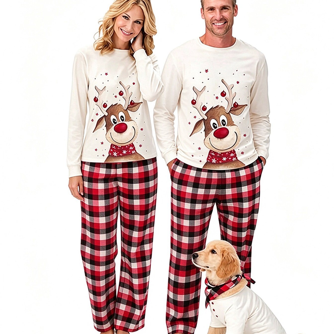 Image of ® Christmas Pyjamas Sleepwear Set For Women – Long-sleeved Homewear Pyjamas, Elk And Plaid Print