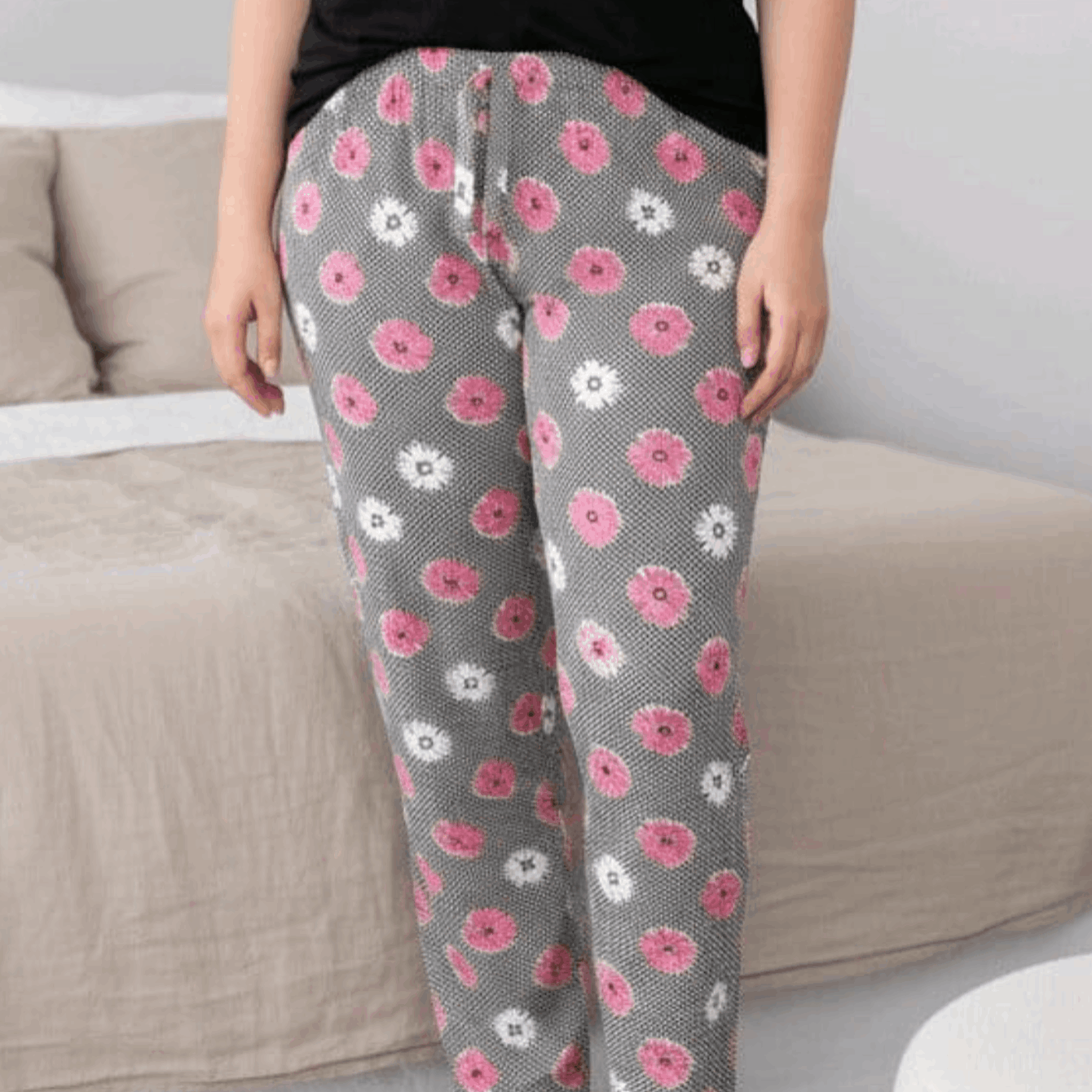 Image of Plus Size Women’s 100% Cotton Pajama Bottoms 2xl-5xl Soft Lightweight Floral Print Sleep Pants Comfortable Breathable Lounge Pants With Elastic Waist For Home And Nightwear