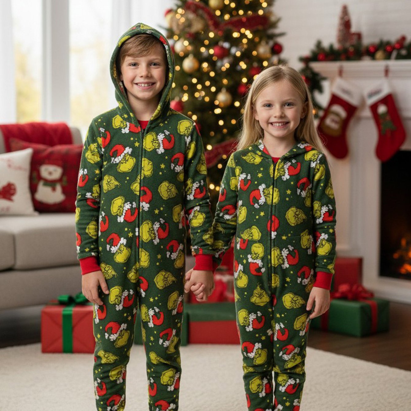 Image of The Jumpsuit With Hood For Kids, Long Sleeve, Green
