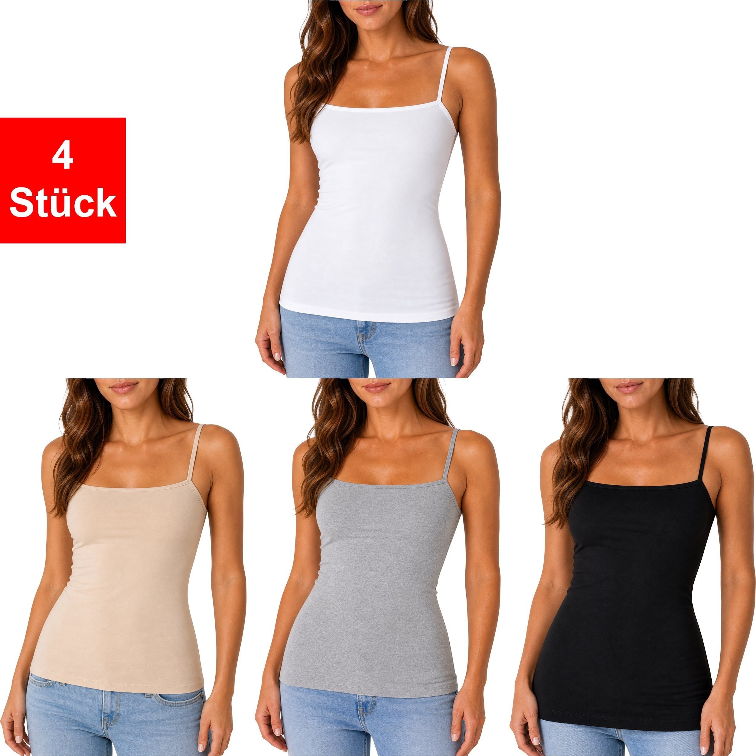 Women' Strap Undershirt 4-pack Tank Top Undershirt Underwear Spaghetti Top
