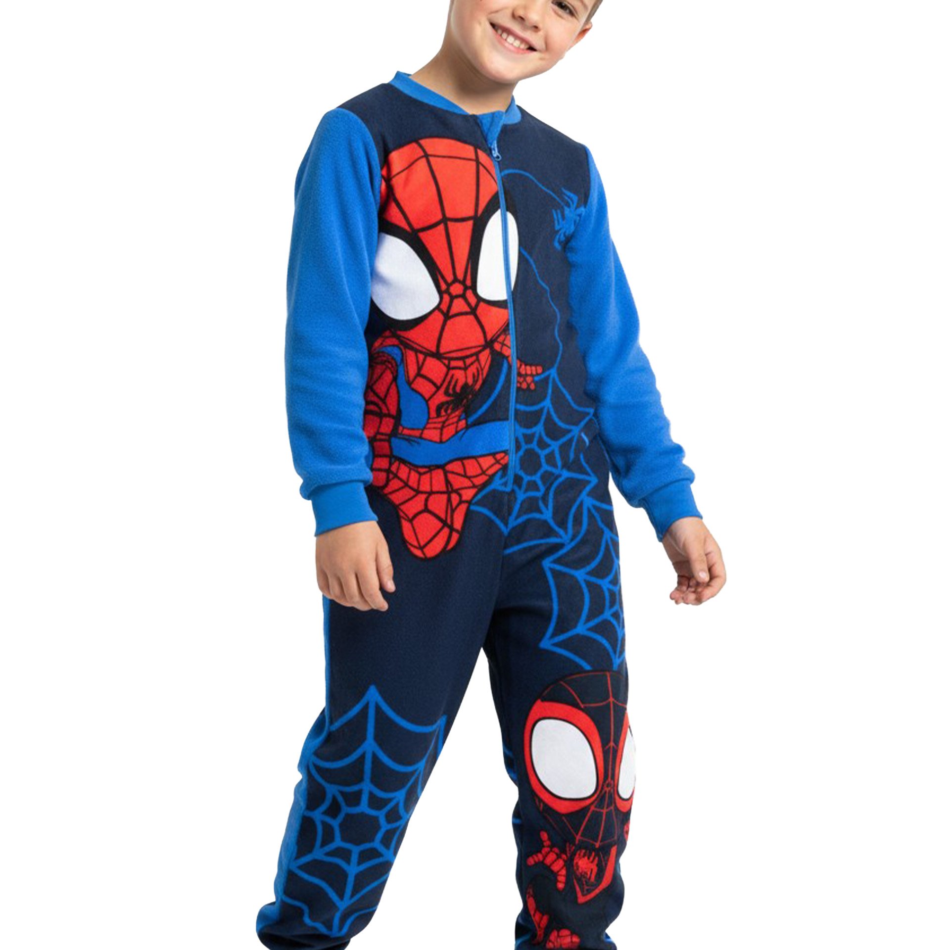 Image of And His Super Jumpsuit For Boys - Spiderman Overalls Kids Pajamas Long Sleeve Blue