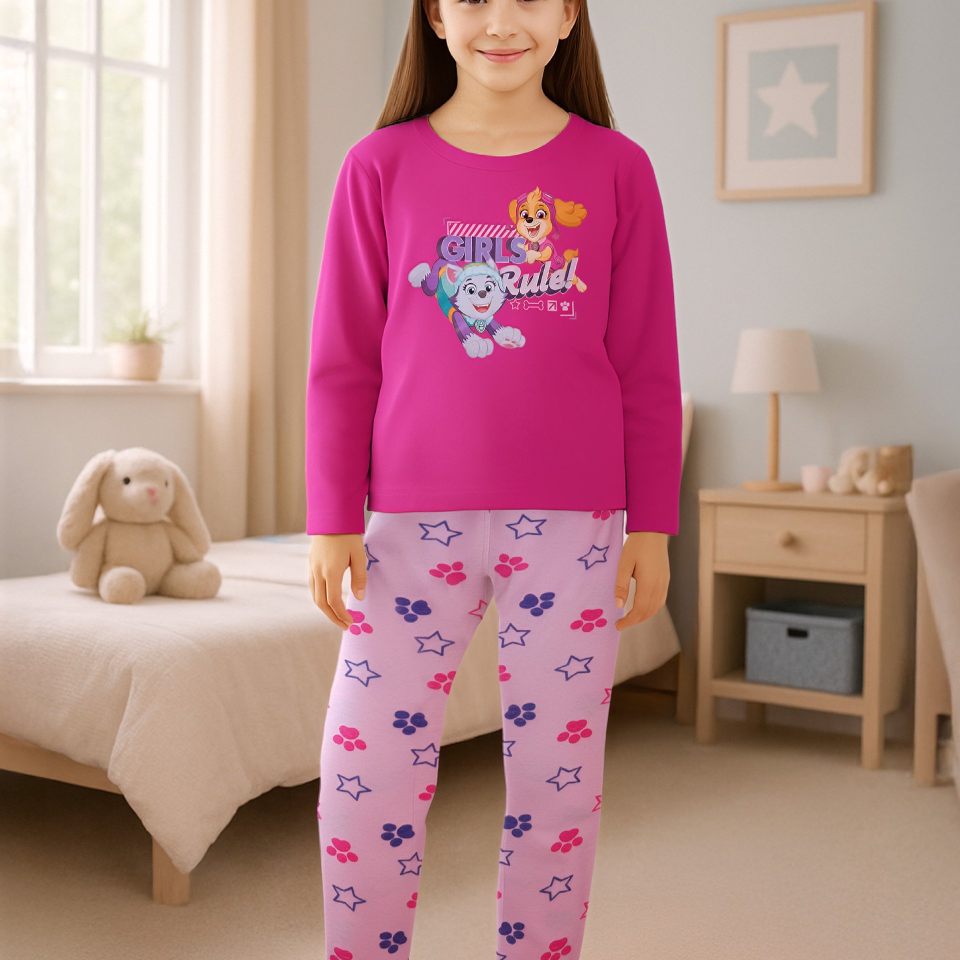 Image of Pajamas For Girls - - Children's Long-sleeved Pyjama Set With Pants Pink/rosa