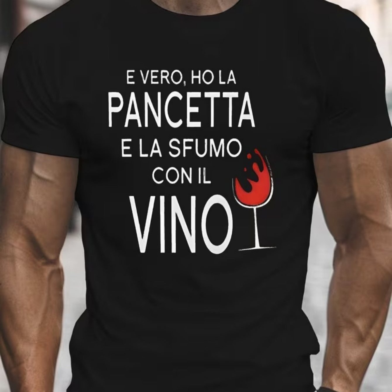 TEMU Summer Casual Men's T-shirt With Funny Italian Print, Round And Short Sleeves