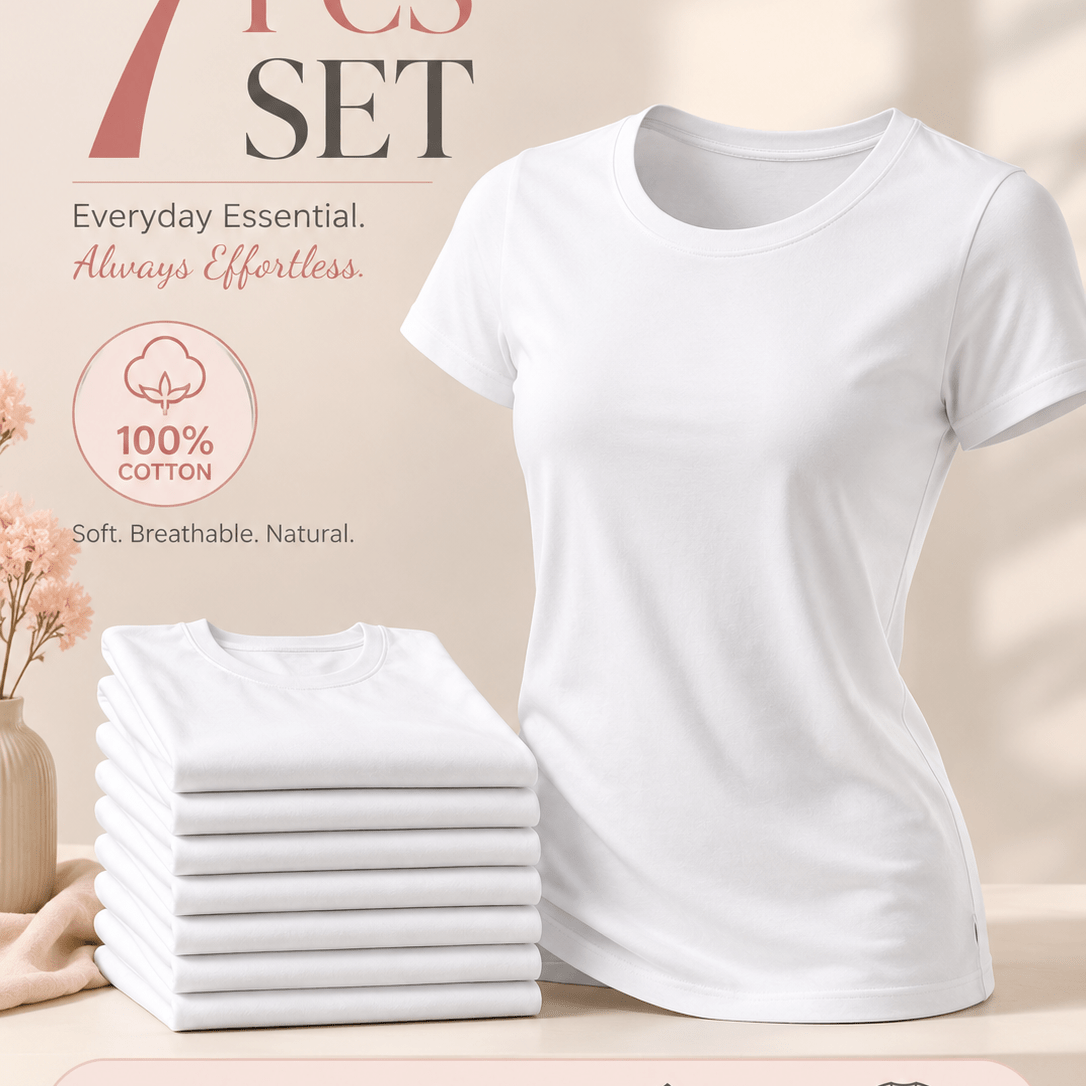 TEMU 7 Women's T-shirts Made Of 100%, Short-sleeved Crew Neck Tops, Soft And Breathable, For Daily Use, Home, Gym, Work, Travel, And Casual Outfit.