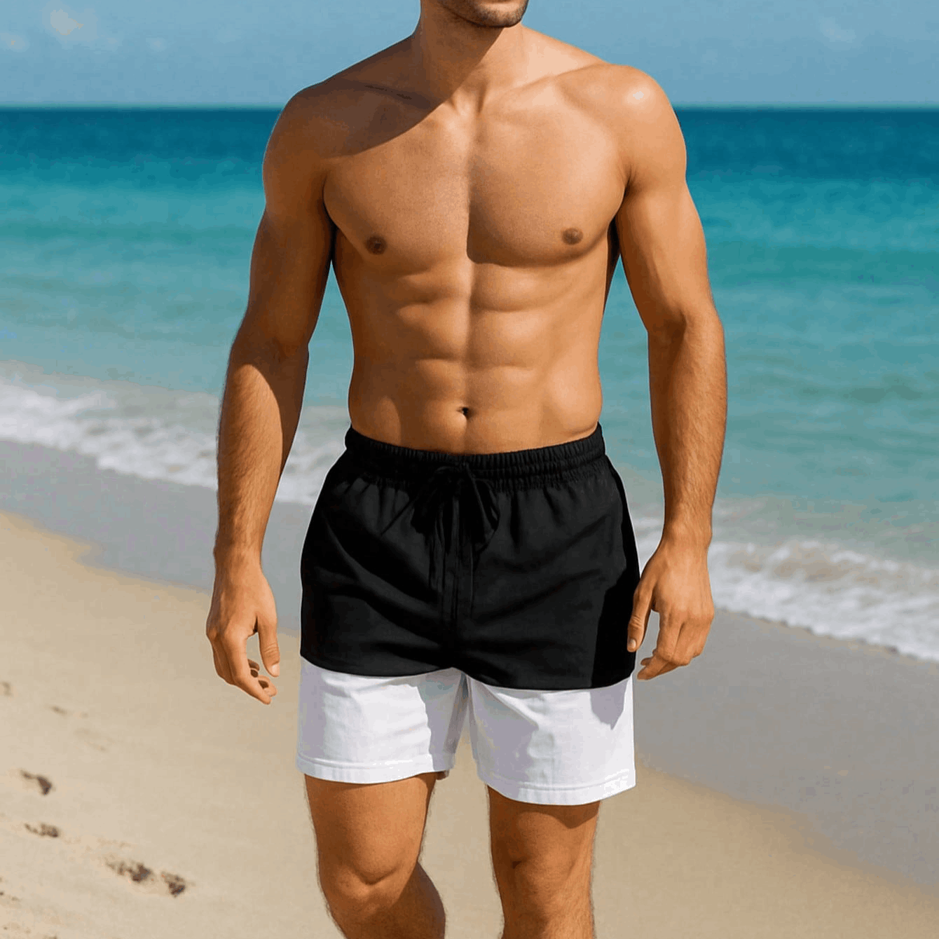 Men'-tone Two-panel Beach Shorts - Elastic Waist With Drawstring, 100% Polyester, Quick-drying, Perfect For The Beach And Pool