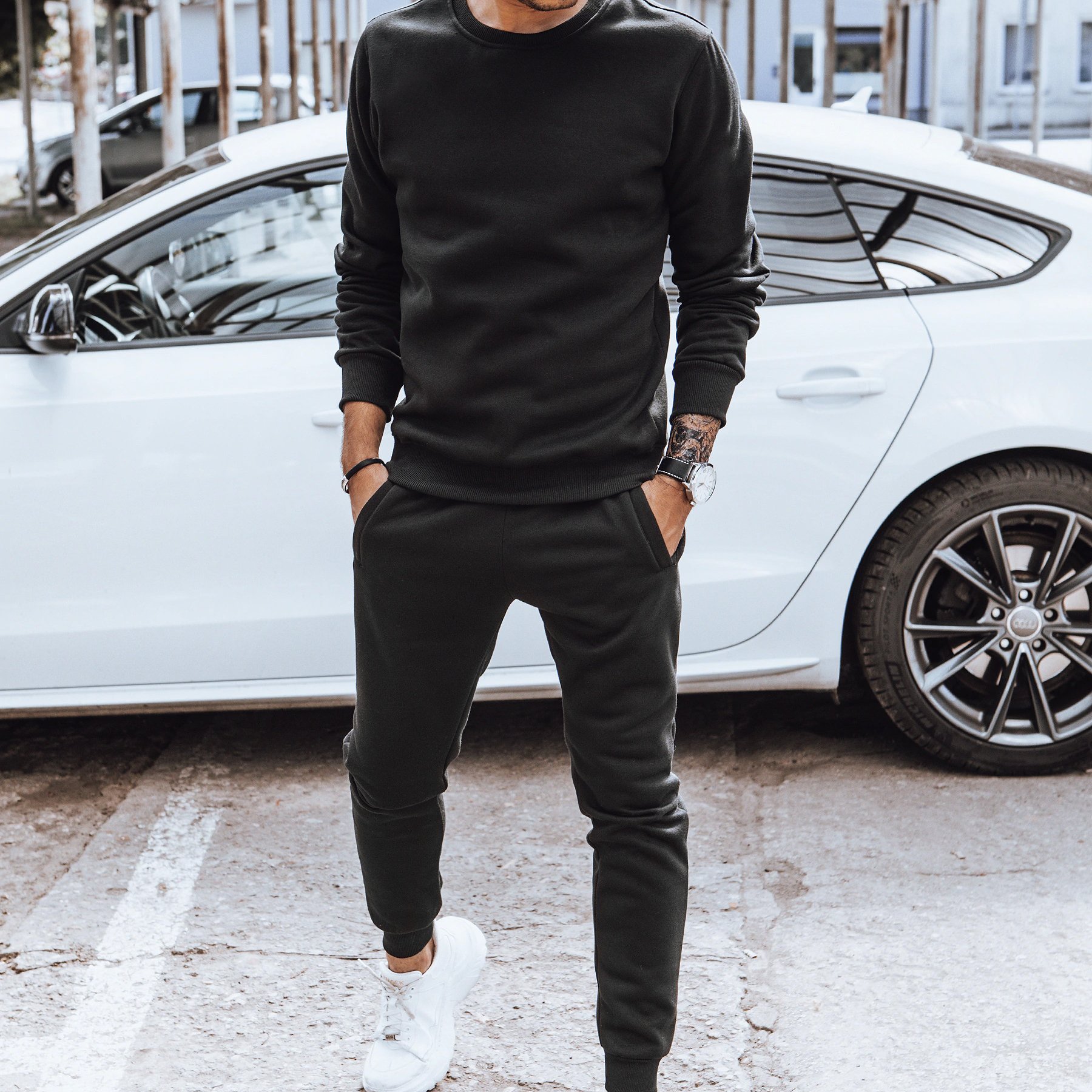 TEMU Men's Insulated Sport Tracksuit Set, Hoodless Sweatshirt With A Round Neckline And Jogger Pants, Comfortable Casual Everyday Set, Stylish Men's