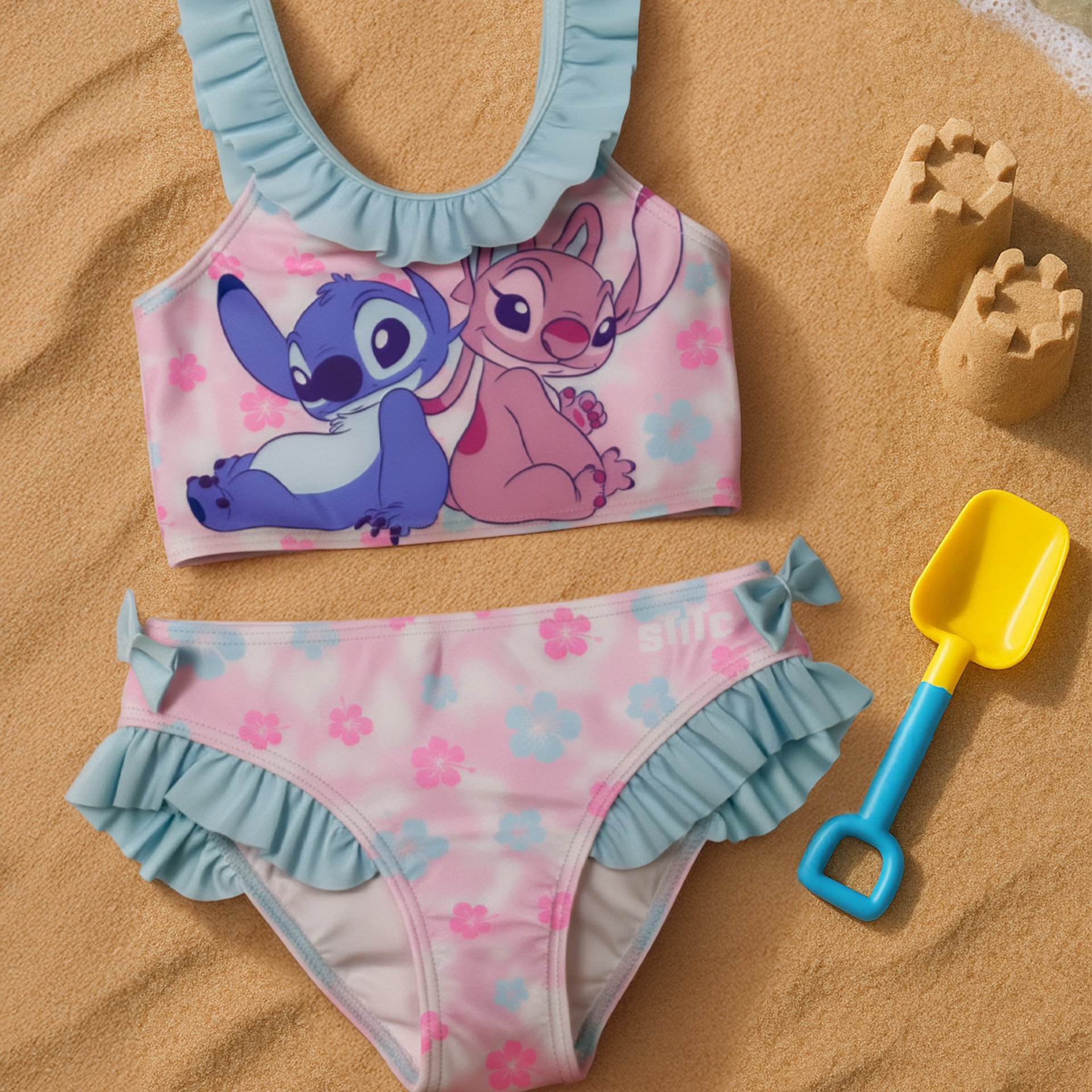 & Stitch Bikini With Ruffles & Bows For Girls - Kids Two-piece Swimsuit Pink/blue