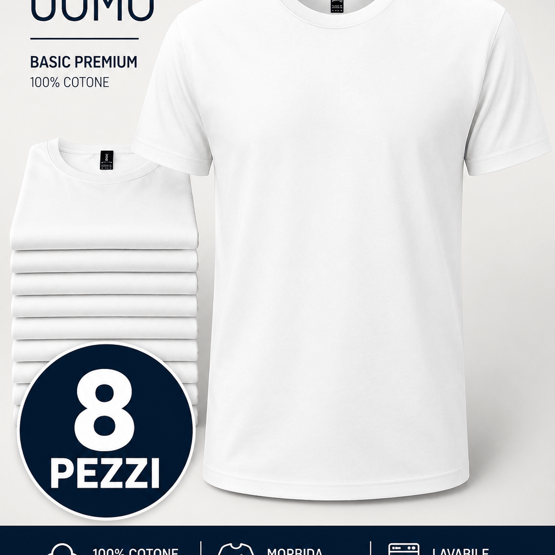 TEMU T-shirt 8 Pezzi, Maglietta Basic Premium, Cotone di Qualit�, Vestibilit� Regolare