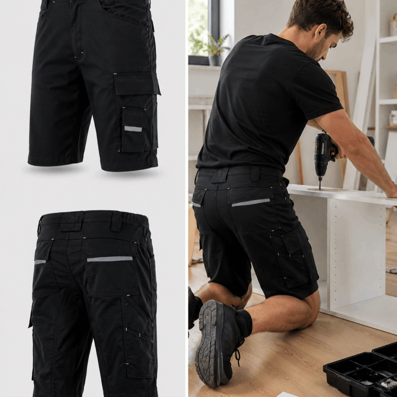 Men's Stretch Work Pants With Tape Measure Pocket, Cell Phone Pocket, And Closure