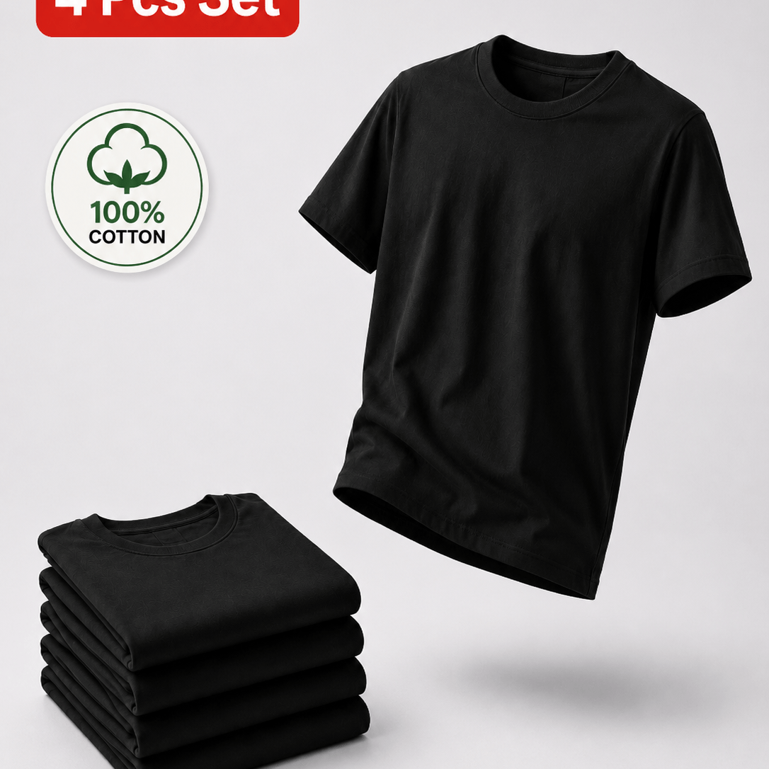 TEMU Confezione da 4 T-Shirt 100% Cotone, Magliette Maniche Corte, Maglie Basic , Morbide Traspiranti , Multipack per Estate Casual Sport Palestra