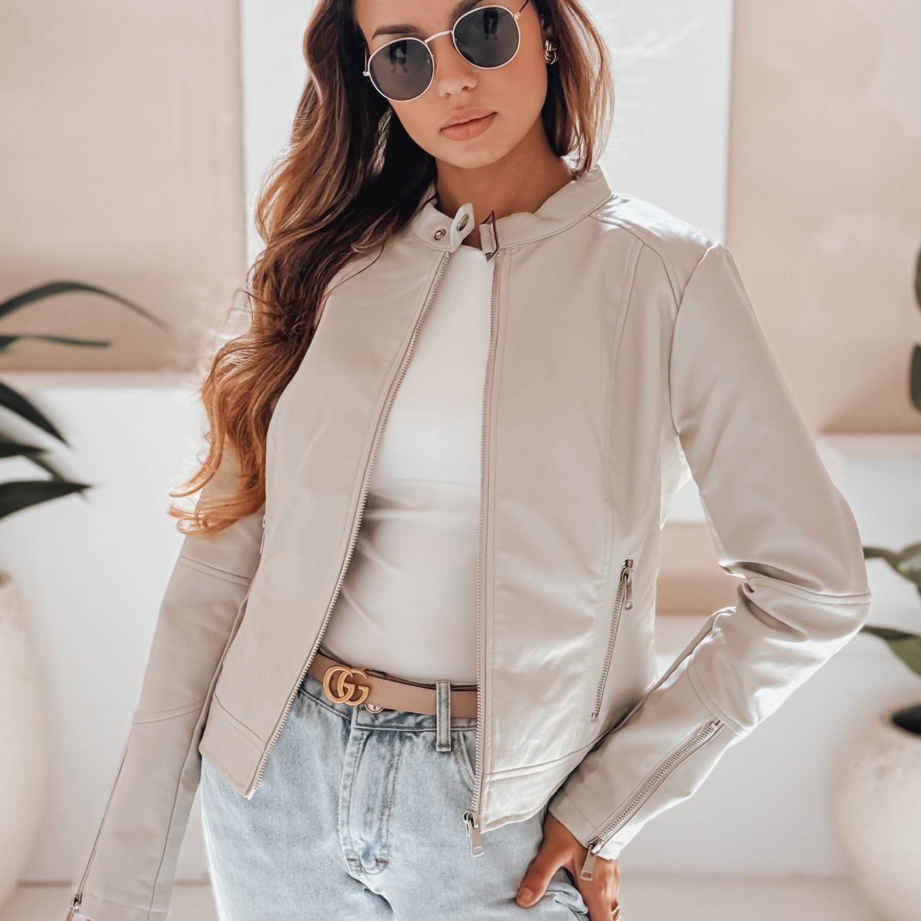 Women's Jacket Made Of Artificial Leather In Style, Biker Jacket With Lining, Zip-up, Motorcycle Jacket In Urban Style, Elegant Casual Jacket For Everyday And Evening Stylizations And Autumn.