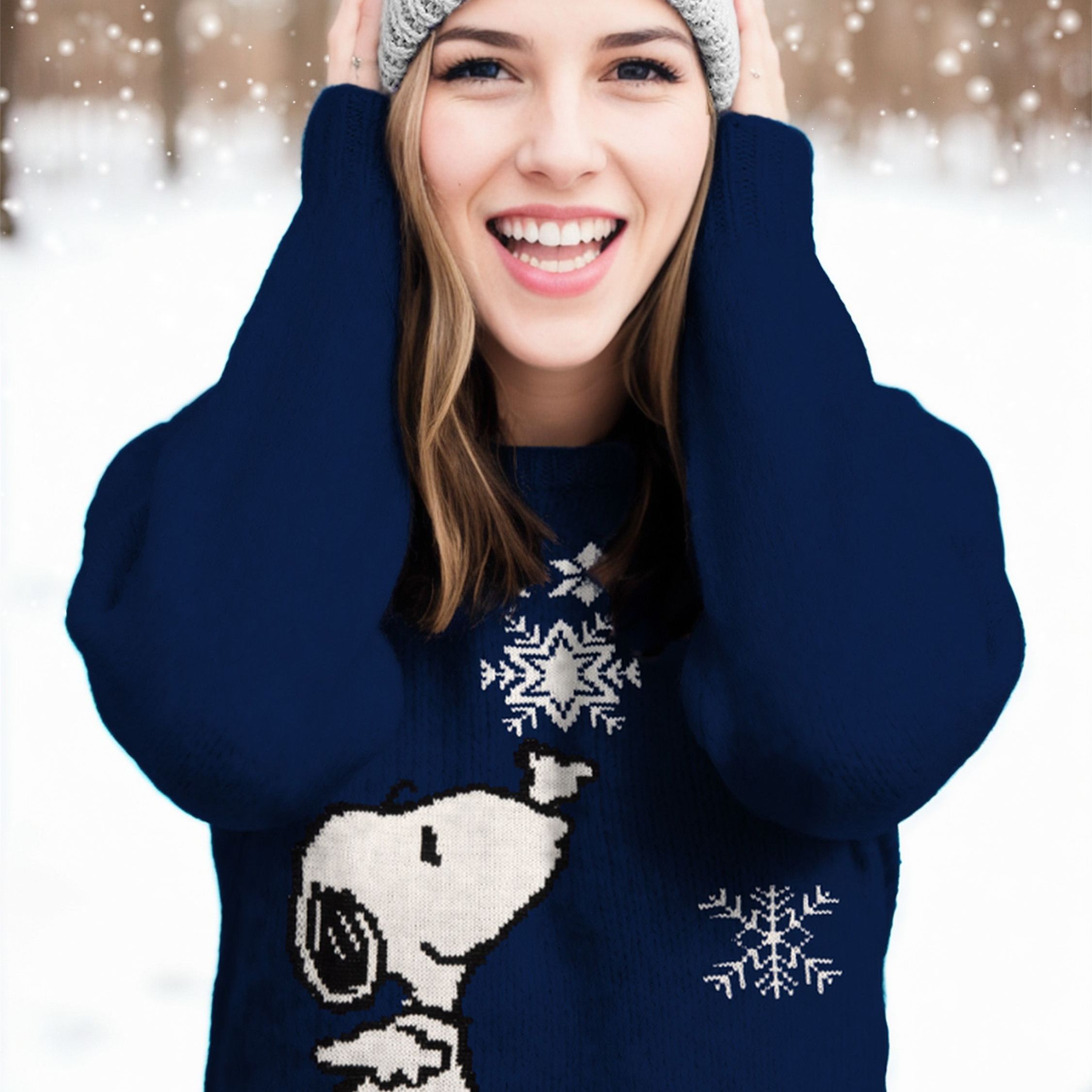 The Winter Sweater Unisex - Snoopy Winter Knit Pullover Sweatshirt Ugly Sweater For Blue