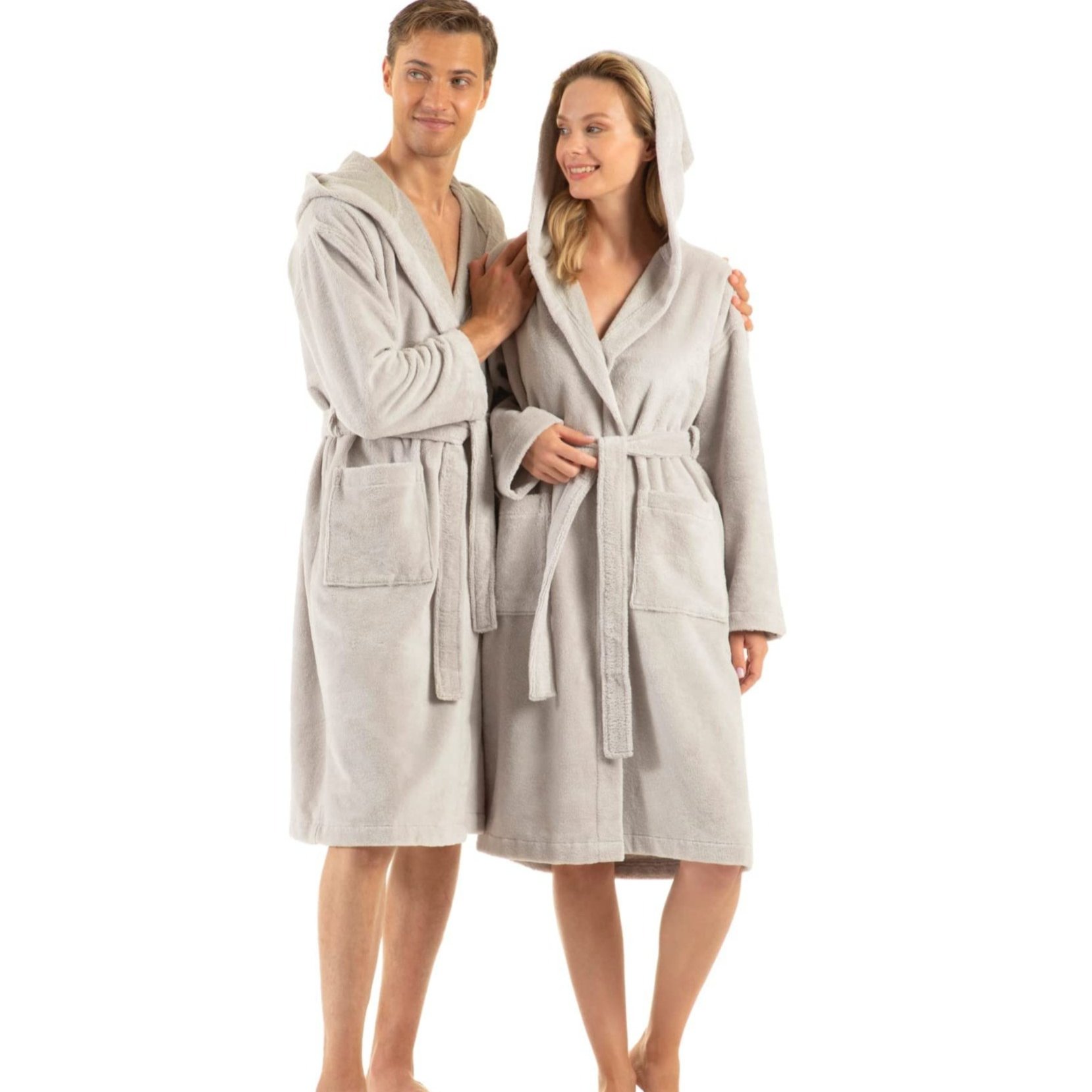 E-shop English Home Kapuzen-Bademantel aus Frottee, saugfähiger Frottee-Robenmantel mit weicher Fleece-Außenlage, Morgenmantel für Damen Herren für
