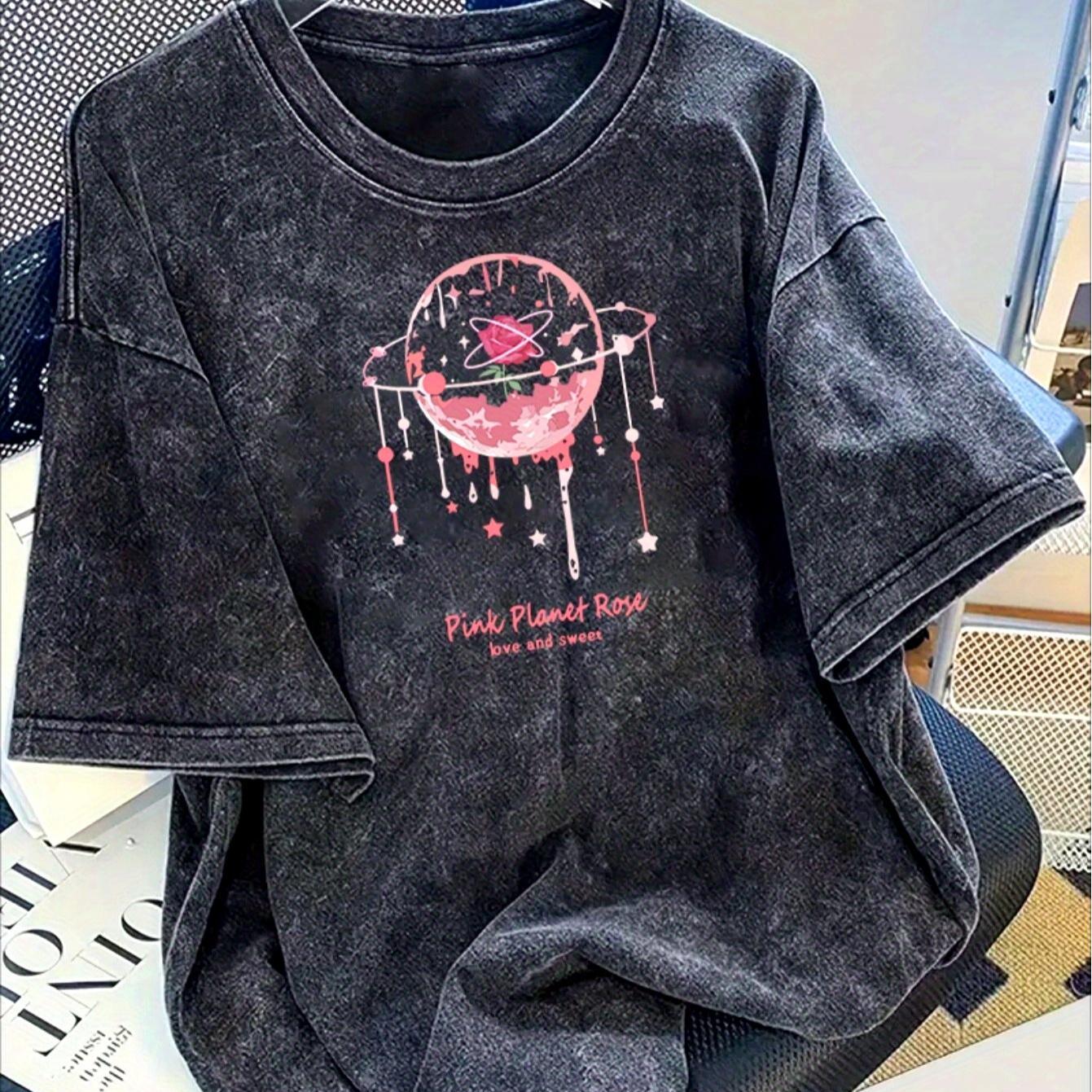 TEMU Camiseta de Hombre de 230g 100% Algodón con Estampado Vintage - Top de Manga Corta Streetwear Desgastado, Ajuste Holgado Casual , , Camiseta de