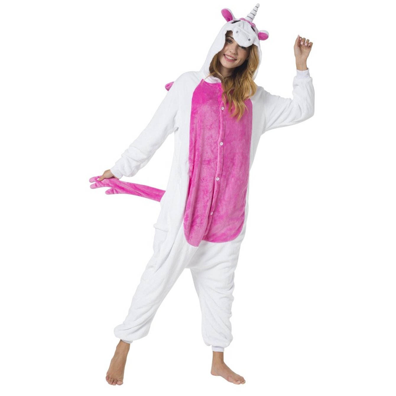 Image of Unicorn Pink-white Costume For Women, Men, Adults, Carnival, Halloween Onesie Full-body Suit Jumpsuit Animal Costume Plush Costume