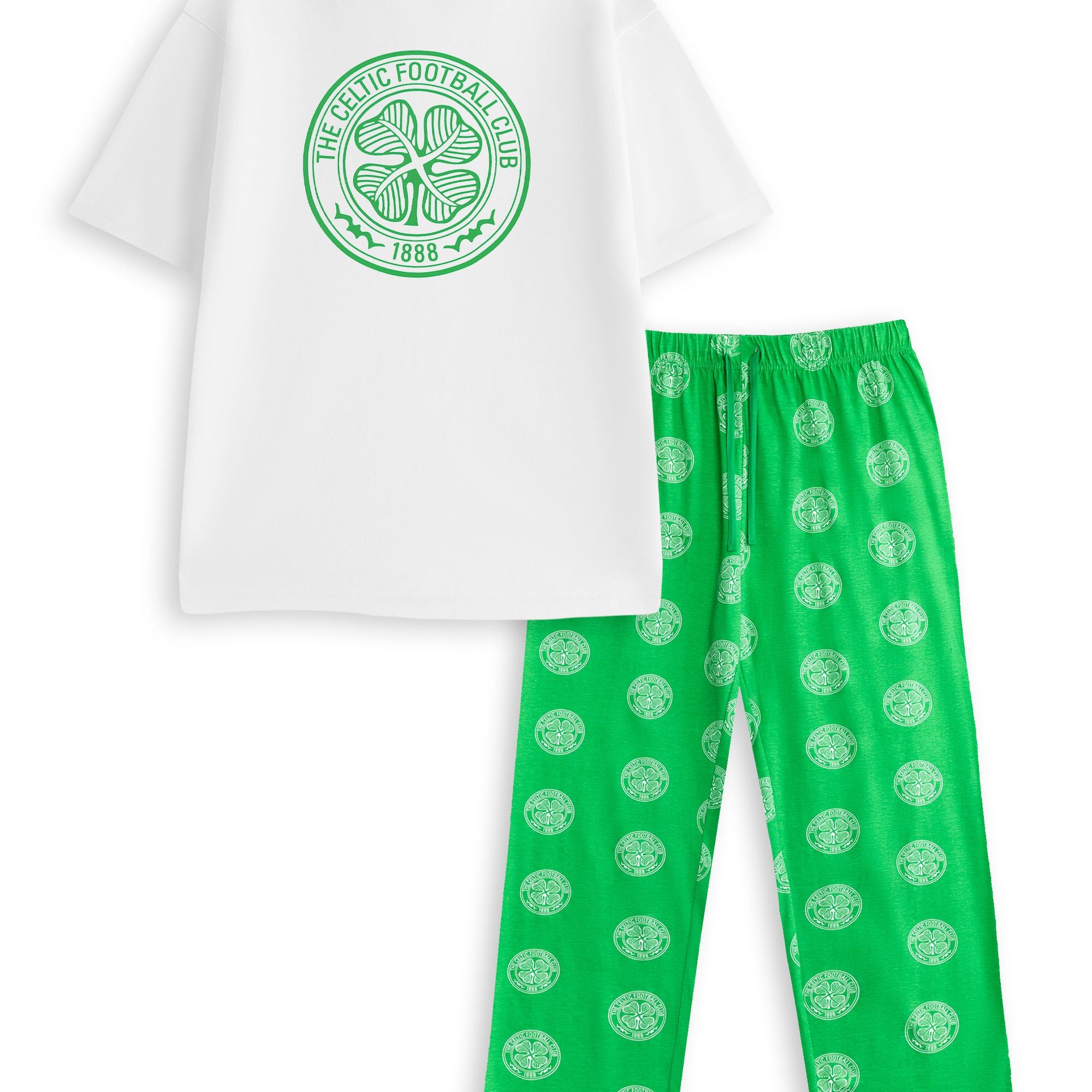 TEMU Celtic Mens Green Short Sleeve Long Leg Pyjama Set | Classic Sleepwear With Logo | Sports-themed Nightwear For Relaxation | Perfect For Lounging