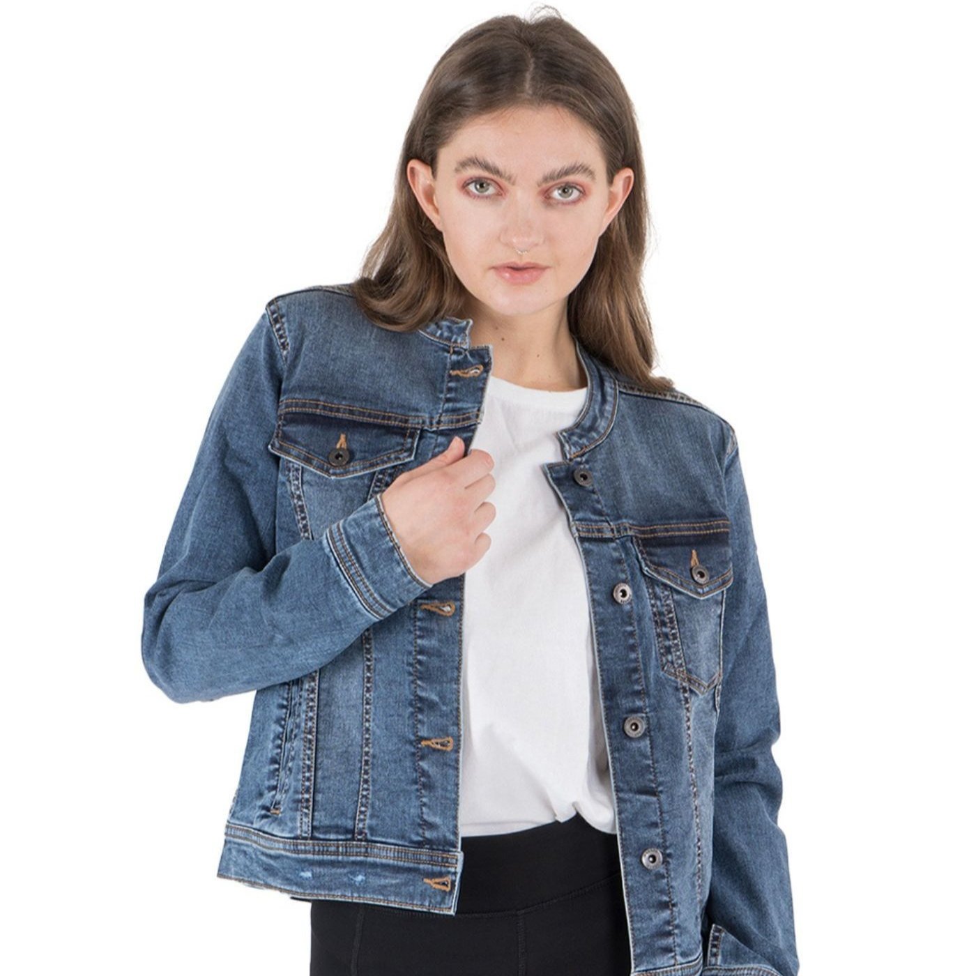TEMU Women's Collarless Denim Jacket Casual Western Style Lightweight Fashion Outerwear Uk Sizes 8–20