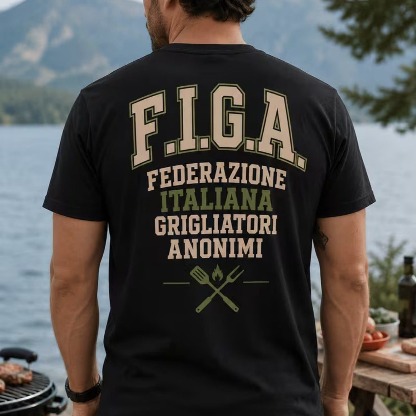 TEMU Funny Italian Griller Men's T-shirt, , Gift Joke For Dad Grandpa Chef, Casual Short Sleeve Clothing, Vintage Retro Graphic Print, Original Gift