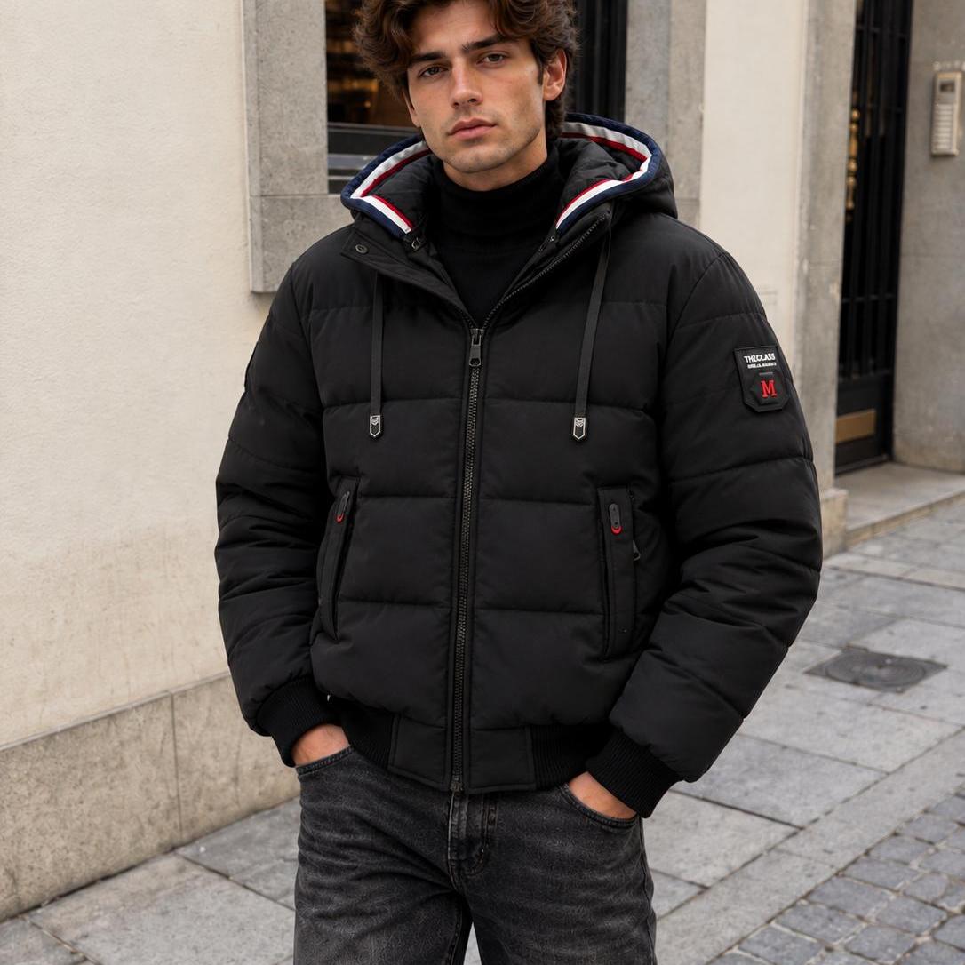 Image of Men's Winter Jacket With A Hood, Quilted, Insulated, With Practical Pockets And A , Ideal For Cold Days, For Everyday Styling, Comfortable And Stylish Men's Jacket