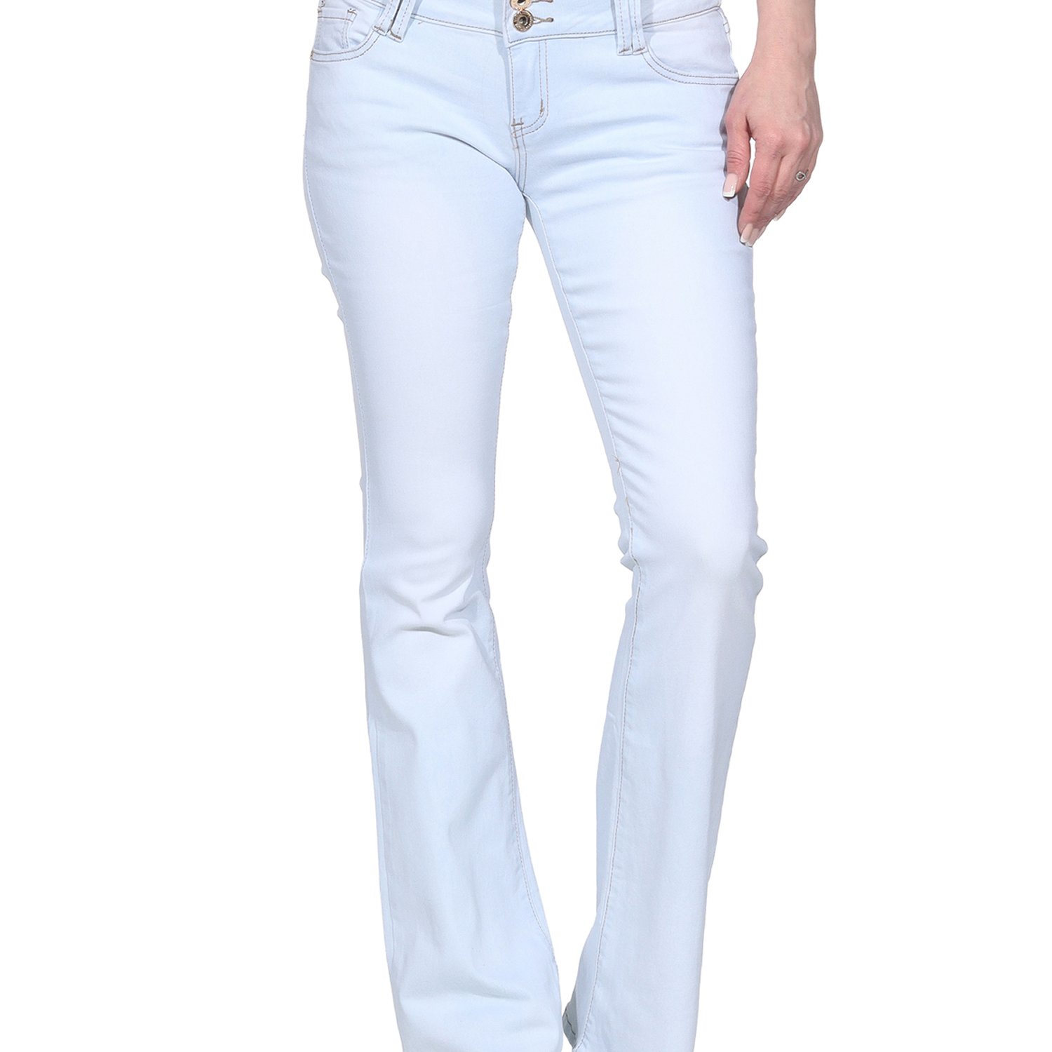 Image of Women's High-waisted Jeans - Low-rise Jeans With Stretch - Bootcut Jeans With Wide Leg - Blue Denim - Modern Urban Style - Y2k Look Trend - Party Casual - Sotala
