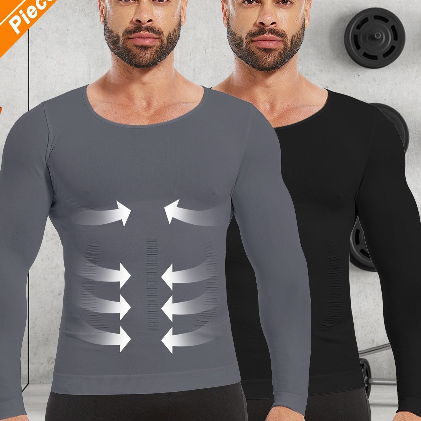 2-pack Men's Slimming Vests - Compression Shirts For Body Shaping And Back Support, Tummy Control, Made Of Breathable Nylon Material, In Grey And Black