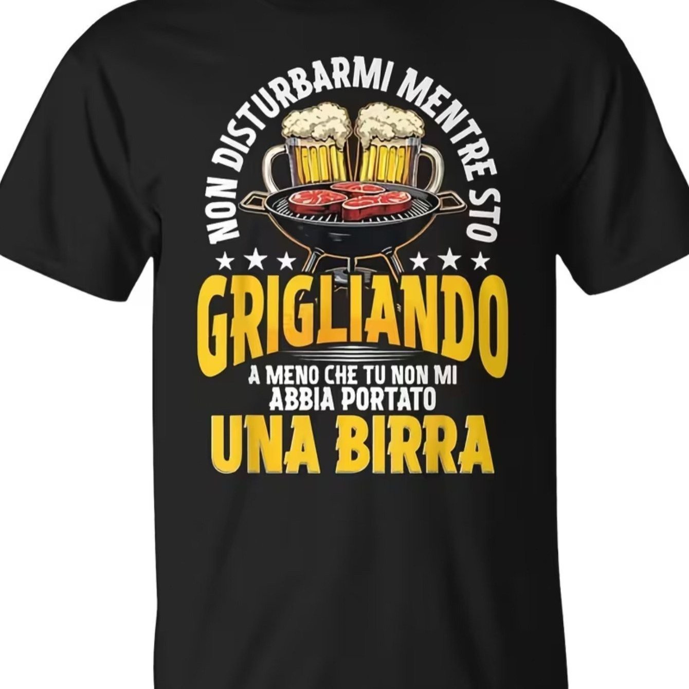 TEMU Funny T-shirt For Dad Grill With Italian Phrases And Bbq Design - Black With Yellow Print, Short Sleeves And Round Neck Men, Perfect Gift For