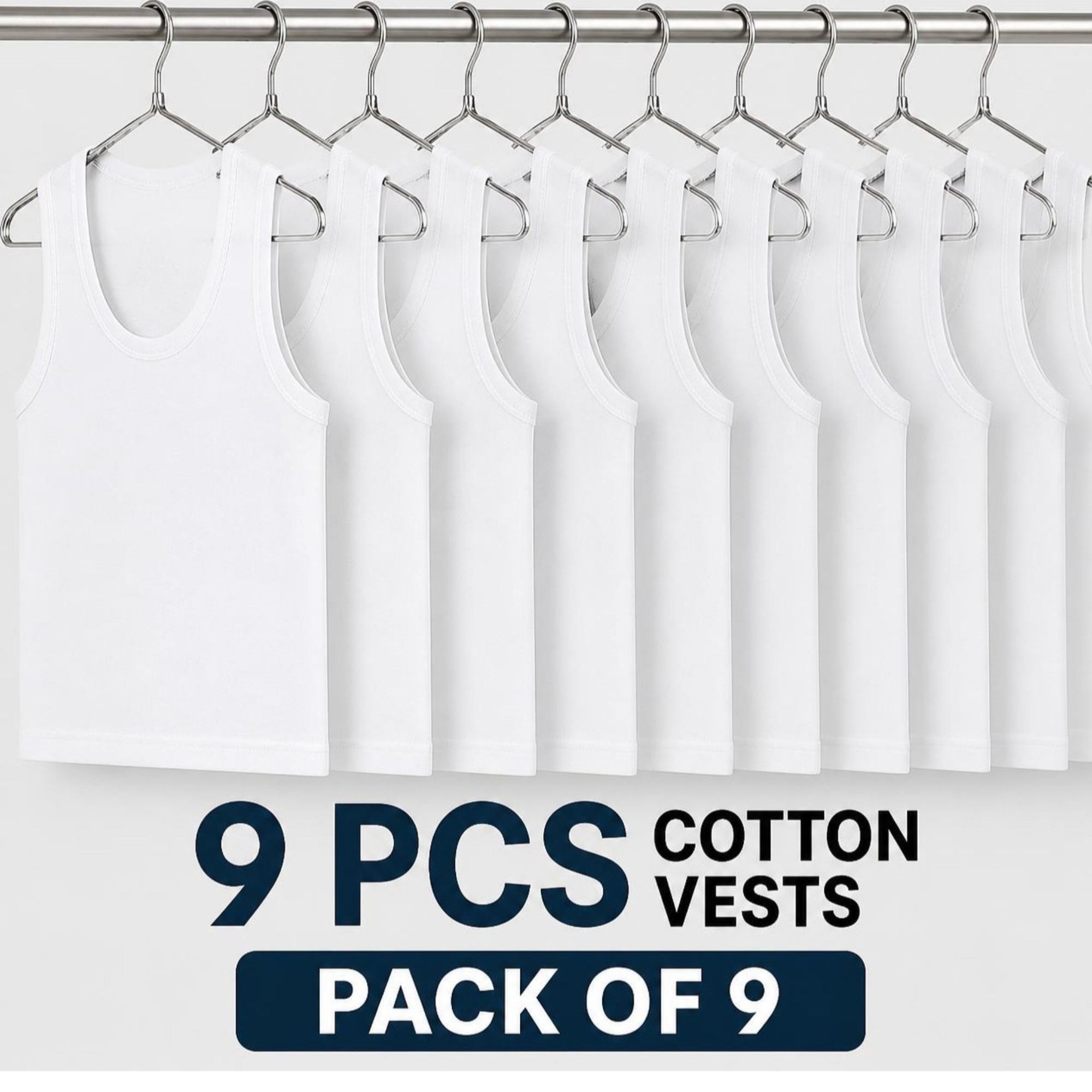 TEMU Mak 9pcs Men's Cotton Vests, Sleeveless Undershirts, Tops, Soft Breathable Everyday Innerwear, Regular Fit Basic Vest Set For Men