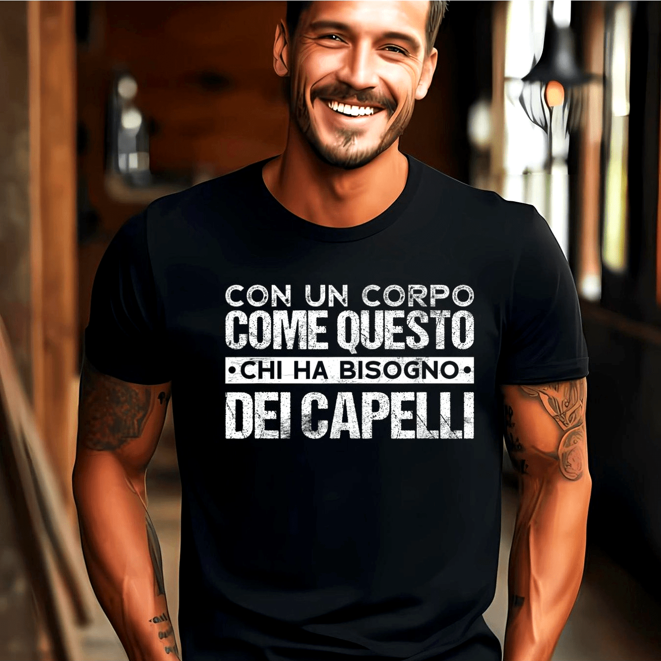 TEMU Funny T-shirt With Italian Text Print - "capelli Di Capelli" (hair Hair Hair) Joke, 100% Short Sleeve Casual For Gym, Wear, And Italian Students