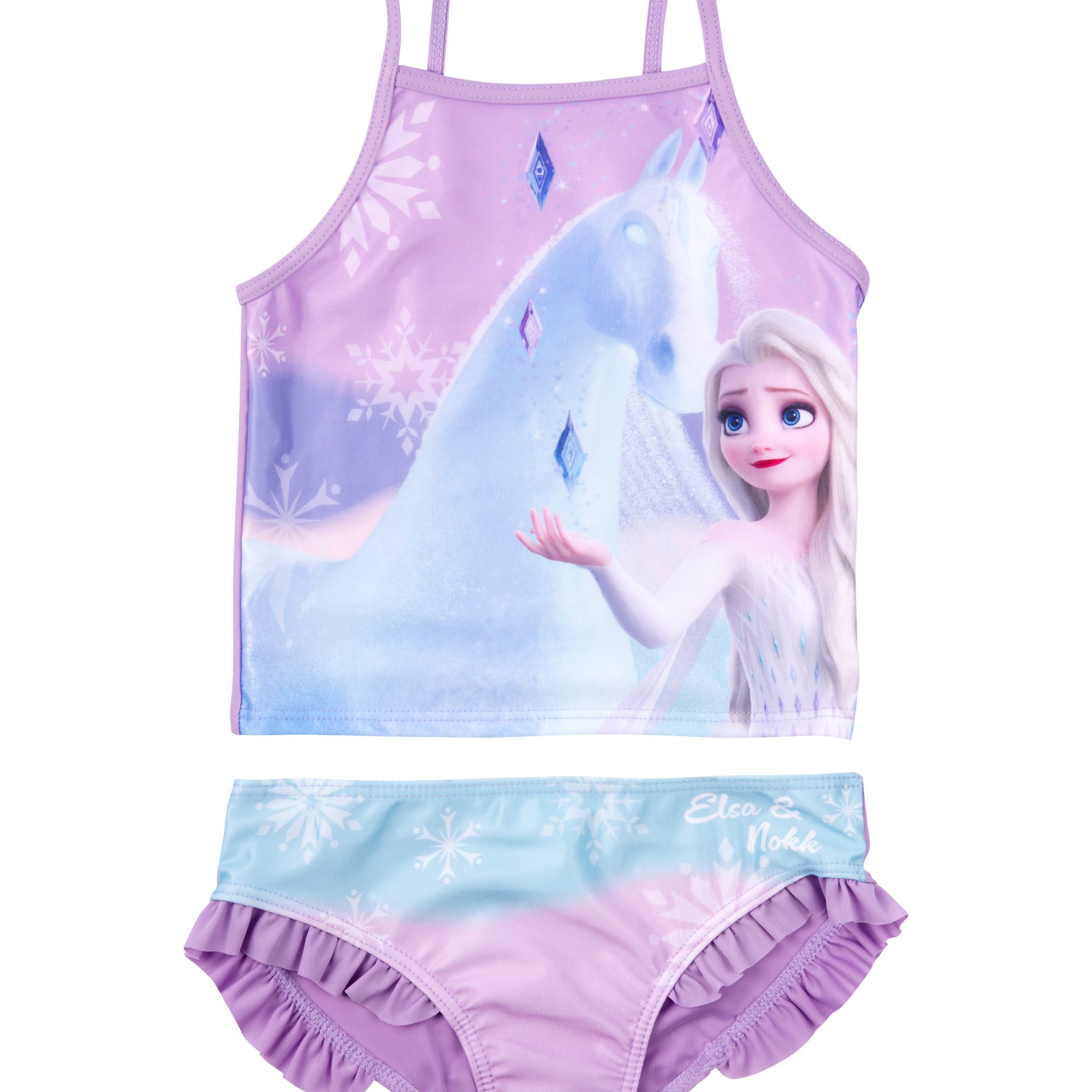 Frozen Tankini Swimsuit With Ruffles For Girls - Frozen Kids Two-piece Swimwear Purple