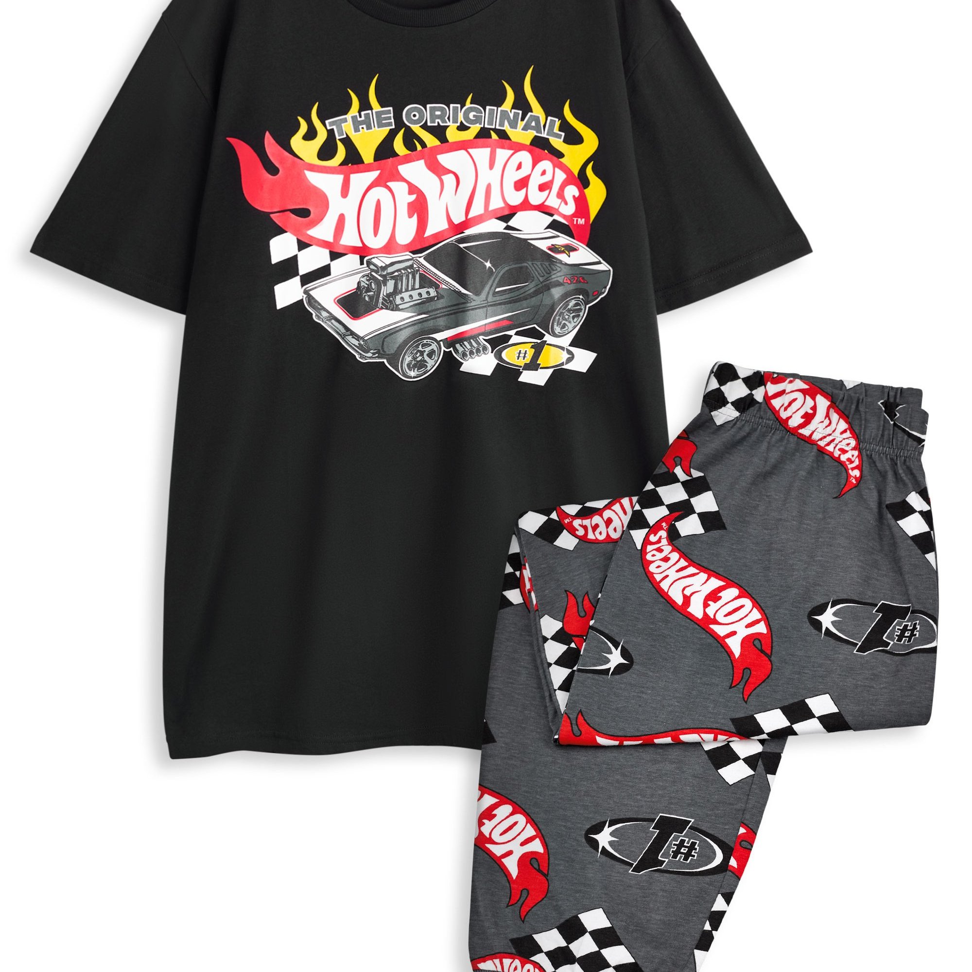 TEMU Hot Wheels Mens Pyjama Set | Adults Race Car Graphic Short Sleeve Top & Long Leg Pj Bottoms In | Hotwheels Print Nightwear | Model Toy Cars