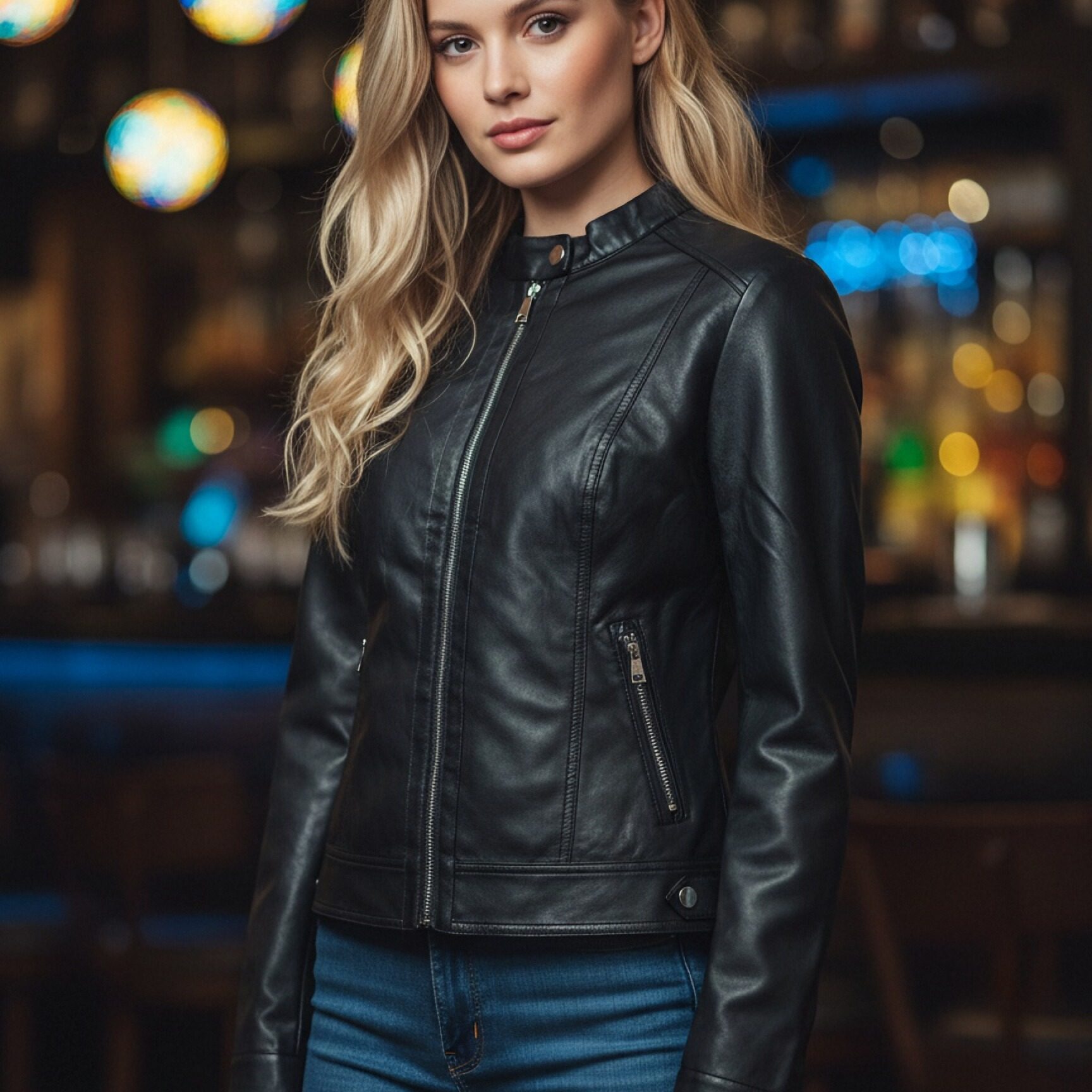 Image of Classic Women's Jacket With A Collar And Zipper, Fashionable Spring Jacket, Elegant Women's Jacket For Everyday Wear, Fitted Jacket, Jacket With Lightning Zippers