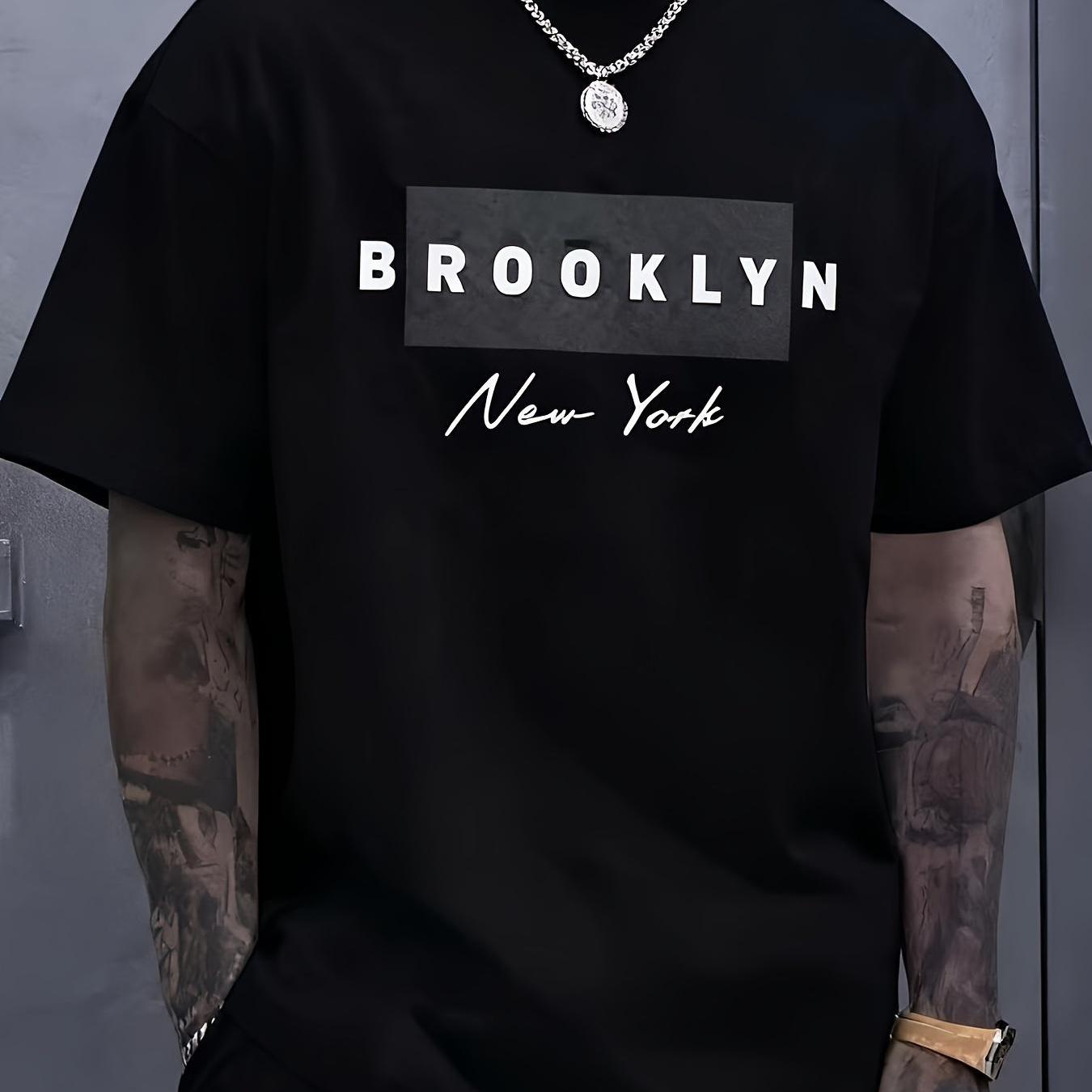 TEMU Camiseta gráfica de Brooklyn para hombre MBDMBD - llamativas, un corte regular , top de con cuello , camisa casual lavable a máquina, para uso