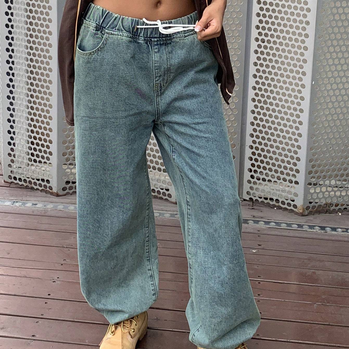Image of Women's Baggy Jeans Y2k Oversized Parachute Denim Pants Vintage Streetwear Balloon Leg Relaxed Fit