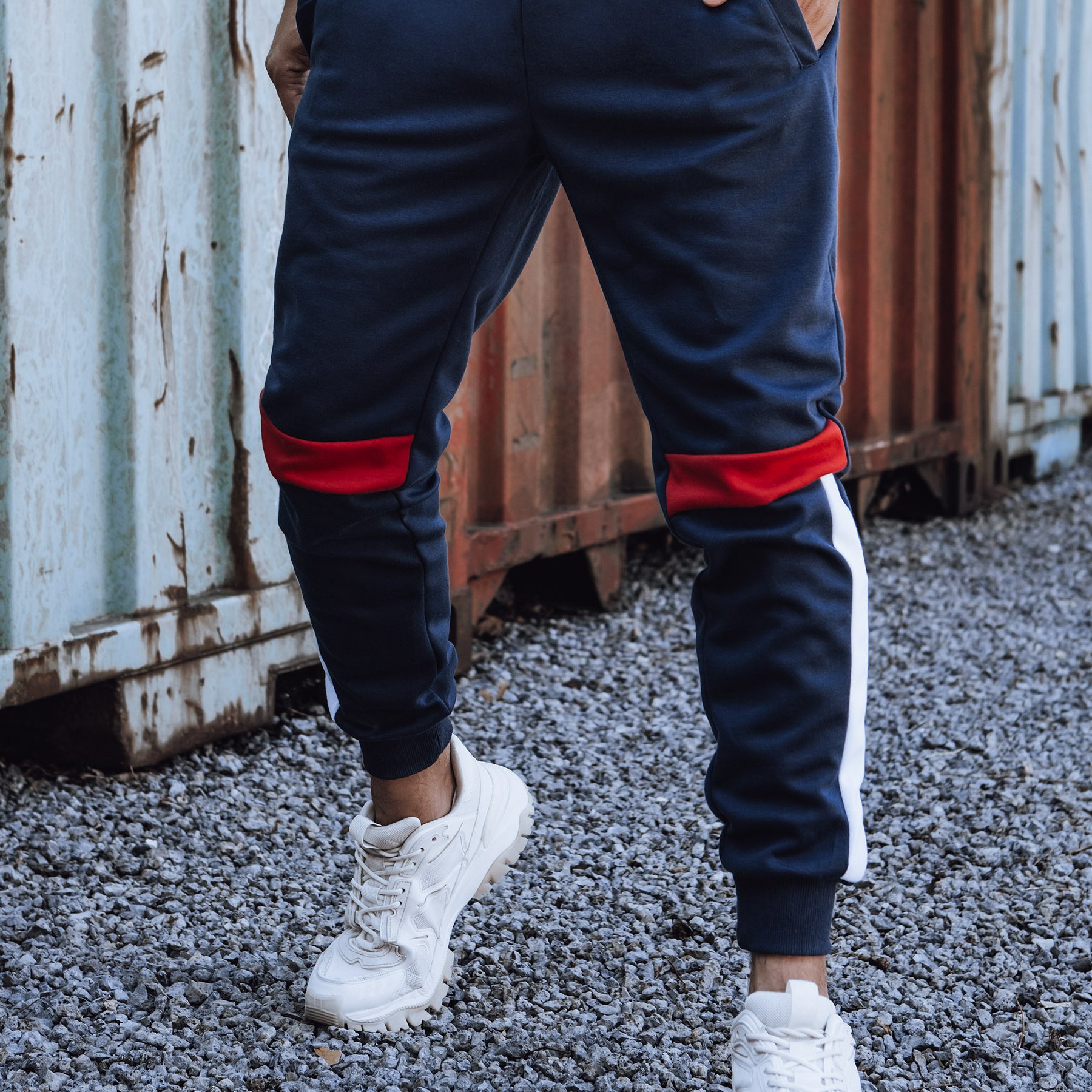 Image of Men's Sporty Jogger Pants With Pockets And Drawstrings, Slim-fit Training Pants With Contrasting Inserts, Everyday Pants For Running, Activities, And Relaxation, Casual Streetwear Style, 4448