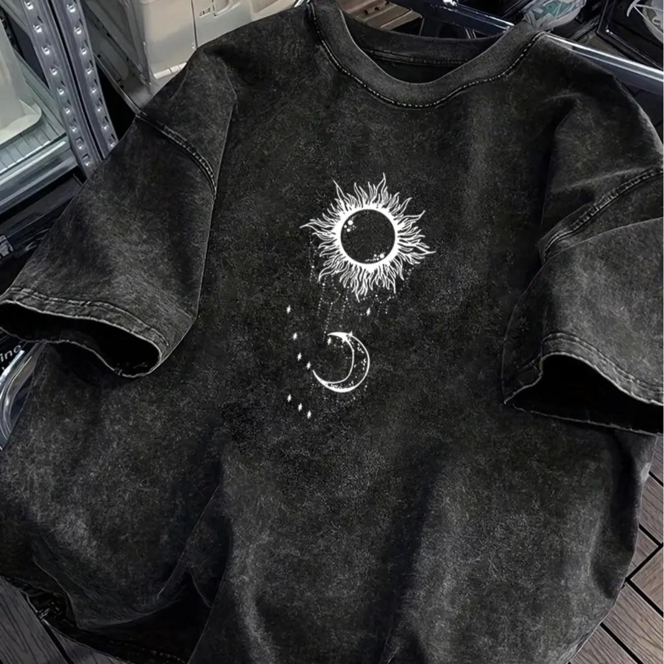 TEMU Camiseta de manga corta de 230 , negra estilo vintage puro - Talla para , con ajuste holgado y diseños retro de fácil impresión. Esta de manga