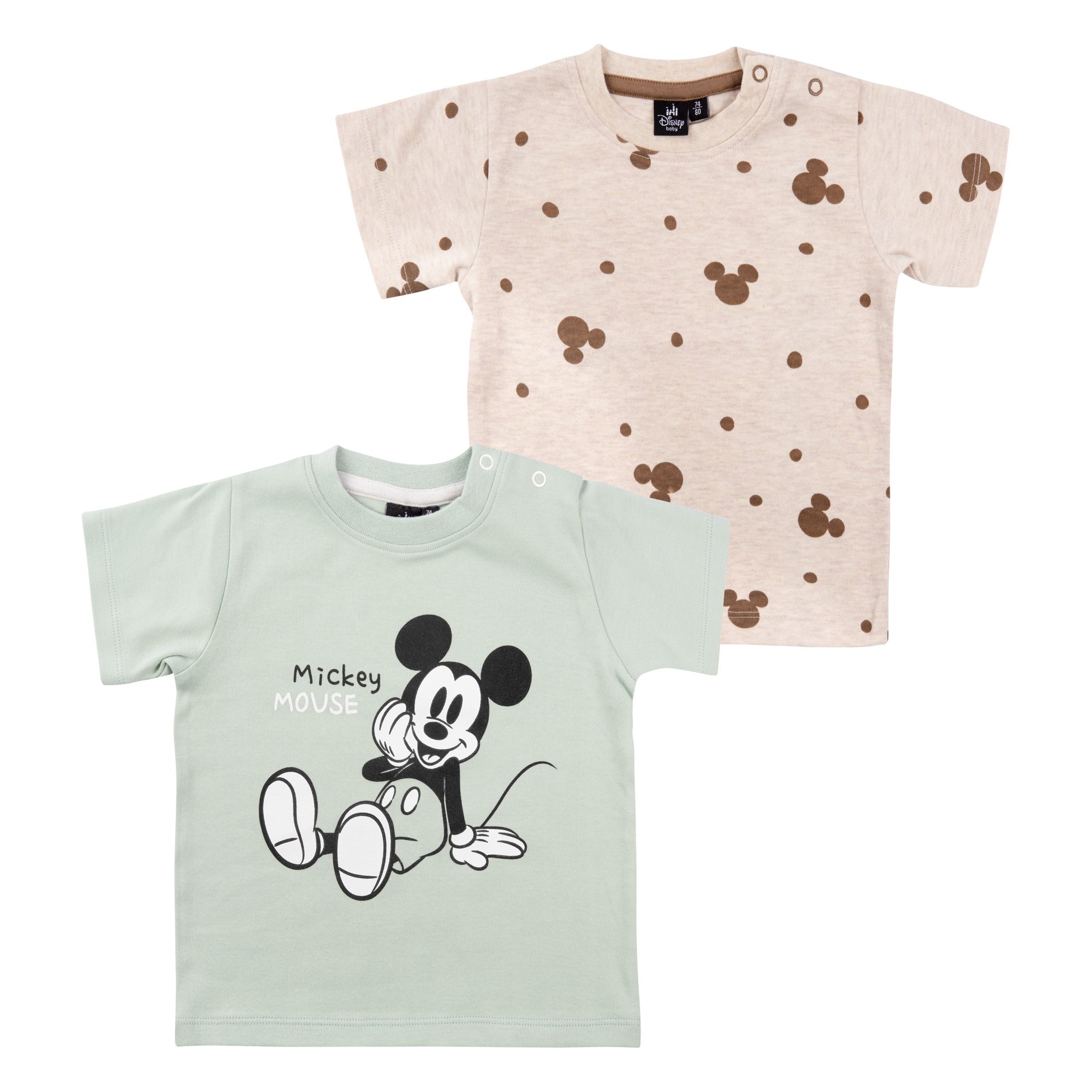 Image of Mouse Baby T-shirt For Boys And Girls - Short Sleeve Baby Clothing Brown Light Green (2-pack)