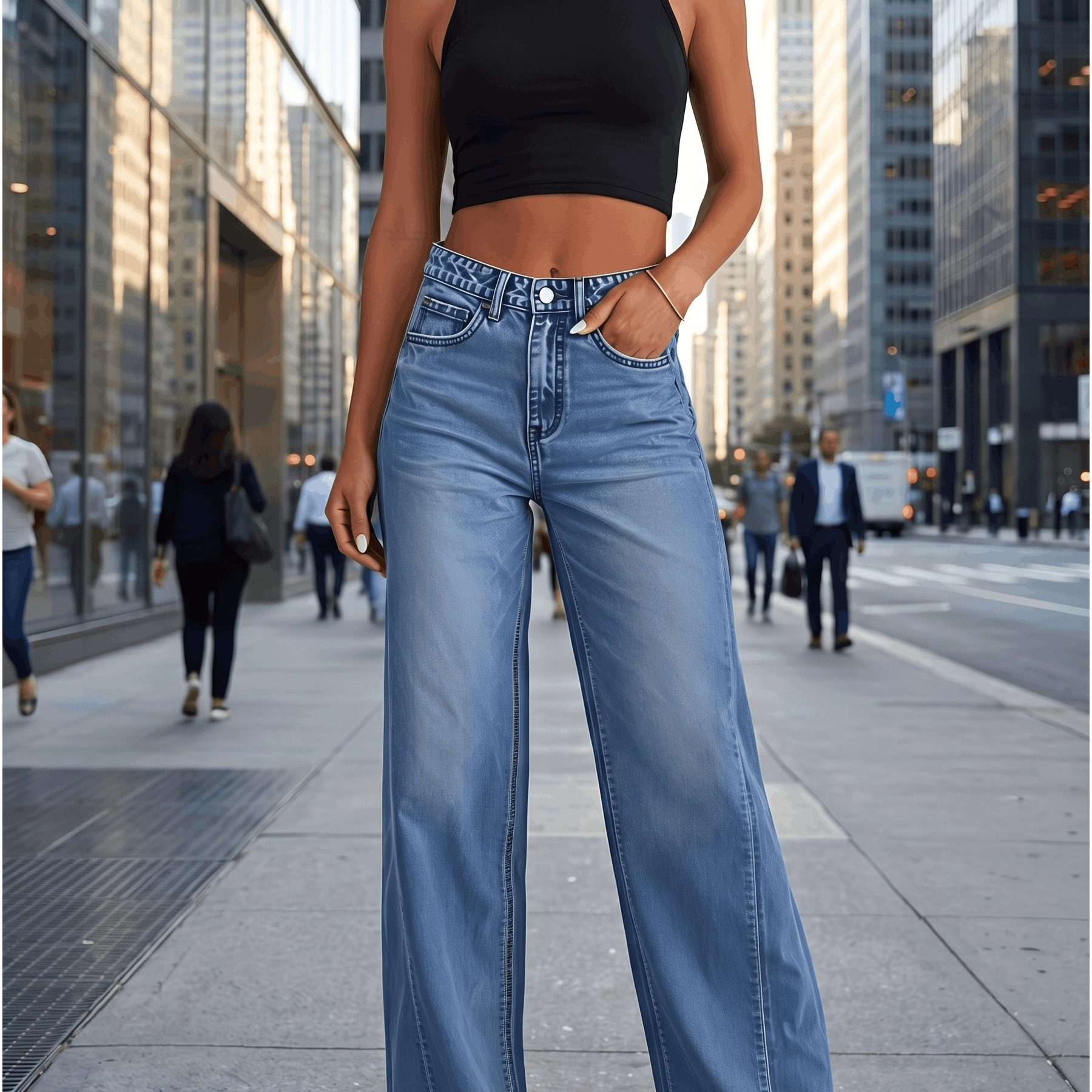 Women's Wide Leg Jeans, Relaxed Loose Straight Leg With Hem, Denim Pants
