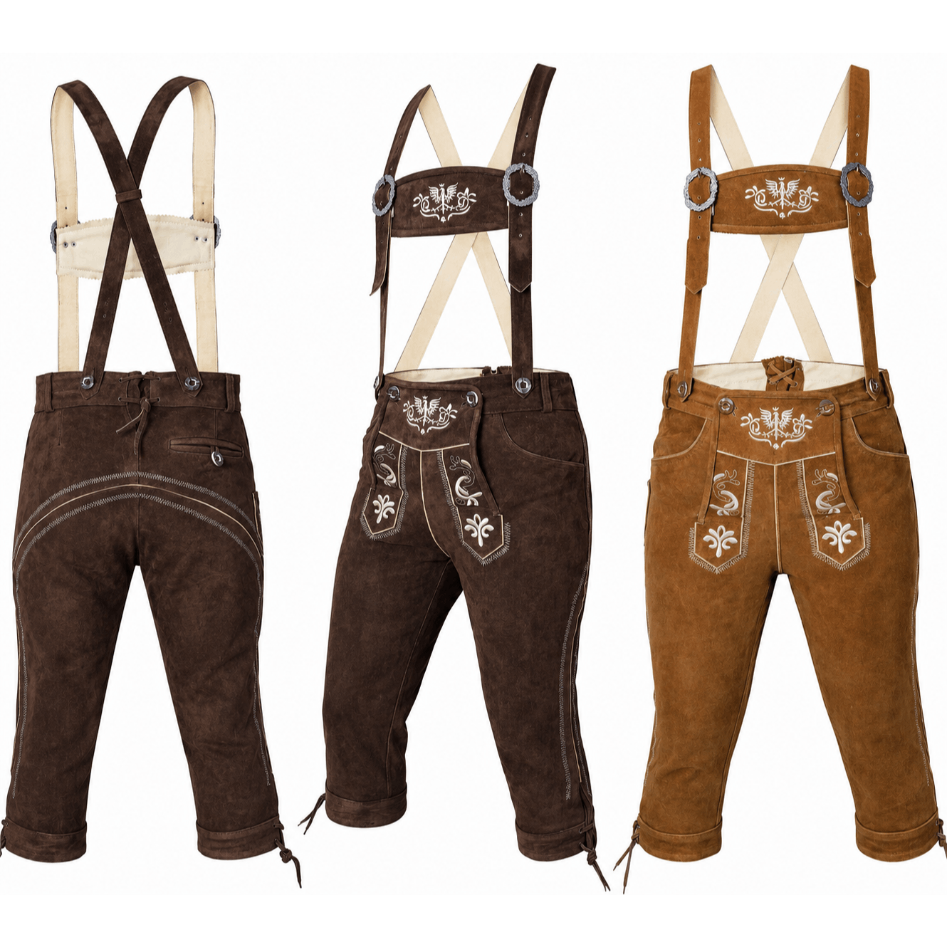 Leather Including Suspenders For Men, Dark Brown, Made Of Leather, Traditional Costume Knee-bundled Pants, Sizes 46-48-50-52-54-56-58-60-62