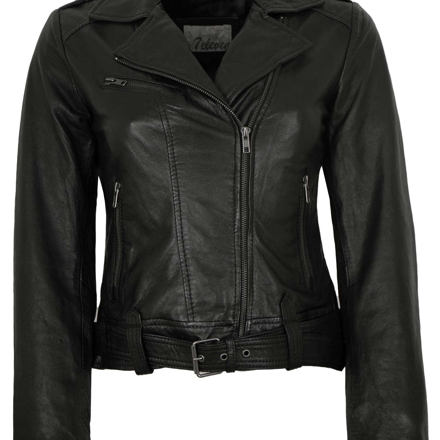 Women's Leather Jacket Biker Jacket Lambskin Black