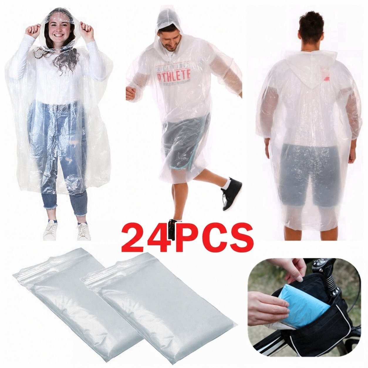 TEMU 24pcs Disposable Rain Poncho, Mini Portable Adult Compression Raincoat, Unisex, Suitable For Outdoor Camping, Hiking, Cycling, Fishing, And
