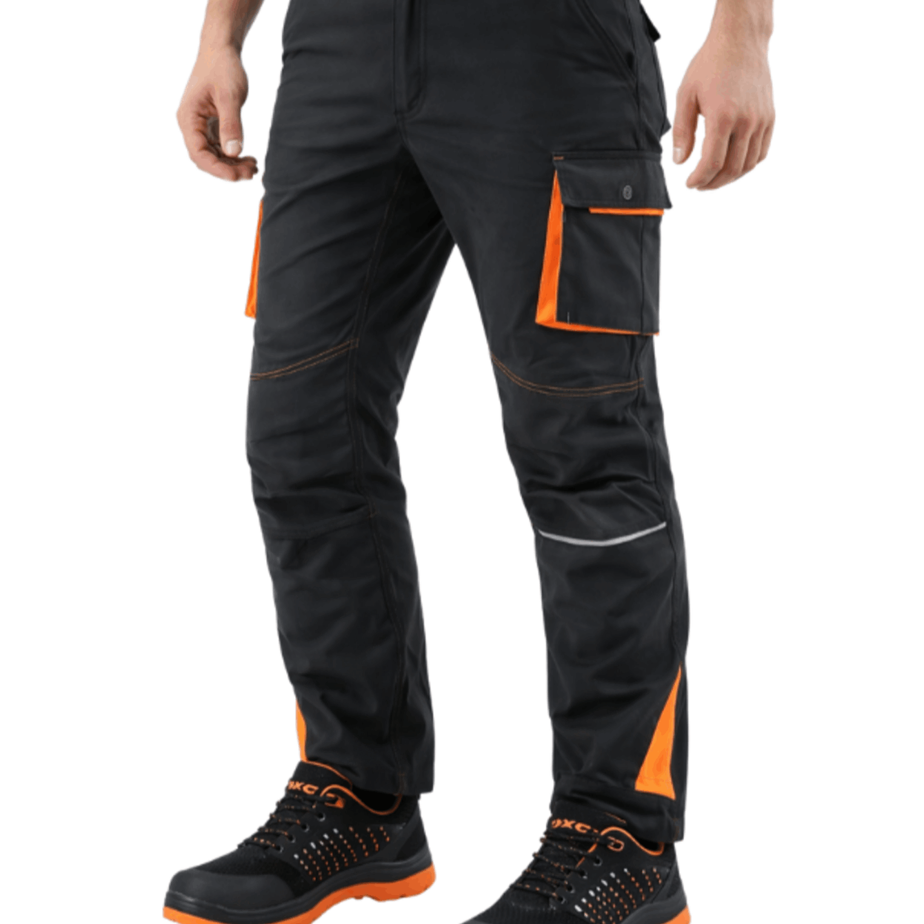 Elastic Work Pants With Adjustable Waistband, Multiple Pockets, Reflective Elements, , Stretch