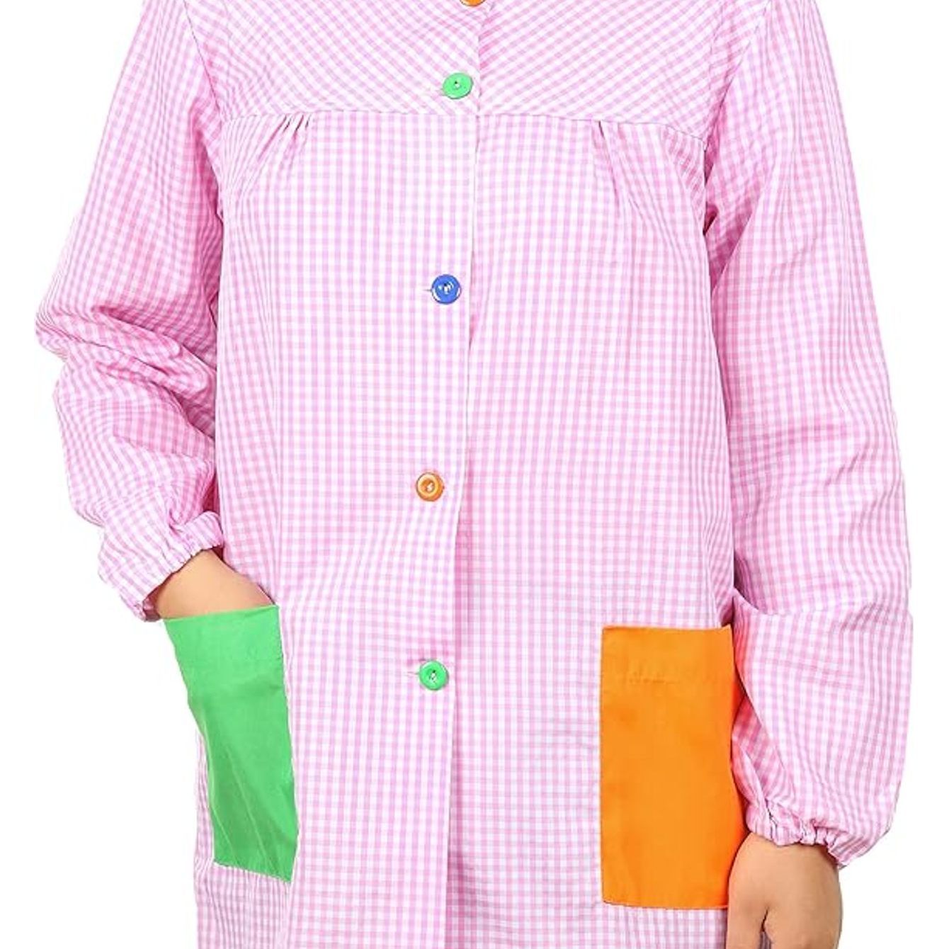 TEMU H HANSEL HOME Bata Profesora Cuadros Unisex Larga – Babi Escolar Adulto con Botones, Uniforme para Guardería, Colegio y Trabajo