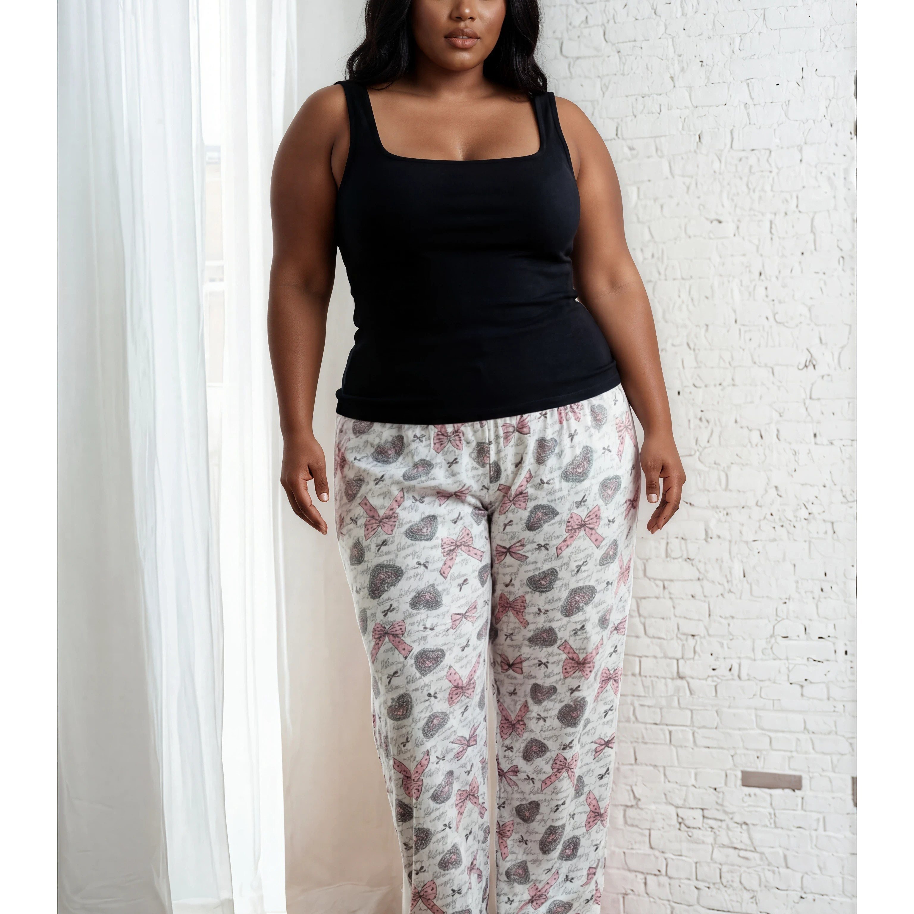 Image of Lightweight Breathable Cotton Pajama Pants Women Pants Elastic Waist Comfortable Lounge Pants Regular Fit Nightwear