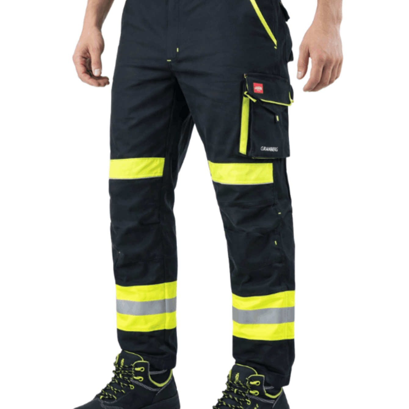 Men's Work Pants Durable Canvas Cargo Pants, Knee Pockets, Multiple Pockets, Black-yellow