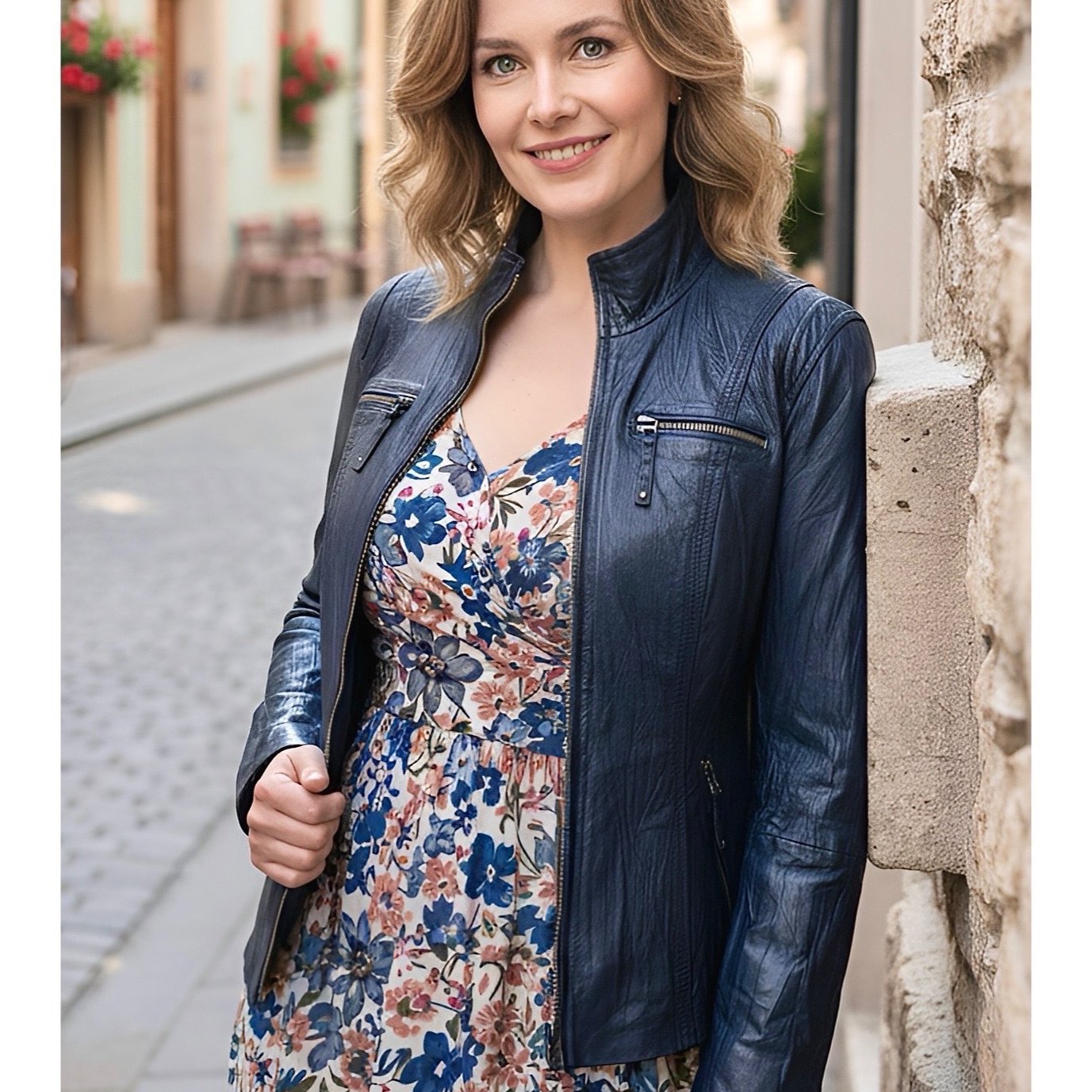 Damen Lederjacke (lammnappa) / Crinkle-effect