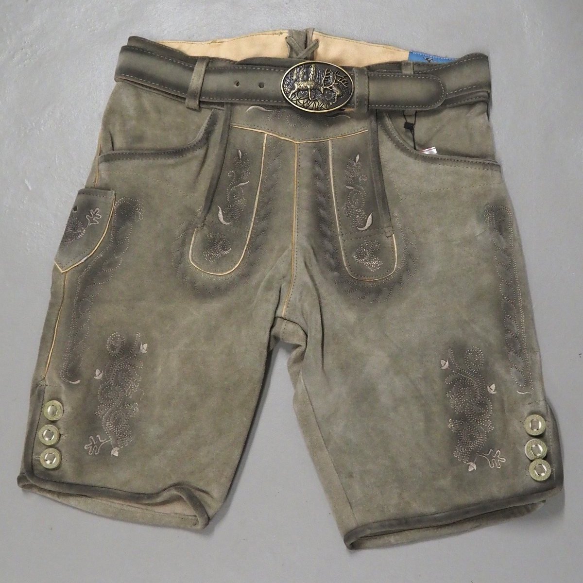 Image of Short Leather In Light With Belt, Antique Look, Genuine Leather, New