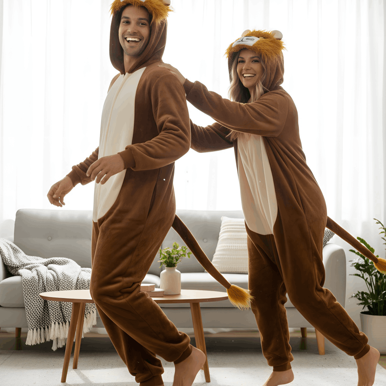 Plus Size Pajama Costume Cosplay Lion With Hood And Pockets Nerd Hunters, 100% Polyester, Autumn And Winter, Casual, Party And Everyday Clothing, S - Xxl (145 - 195 Cm)