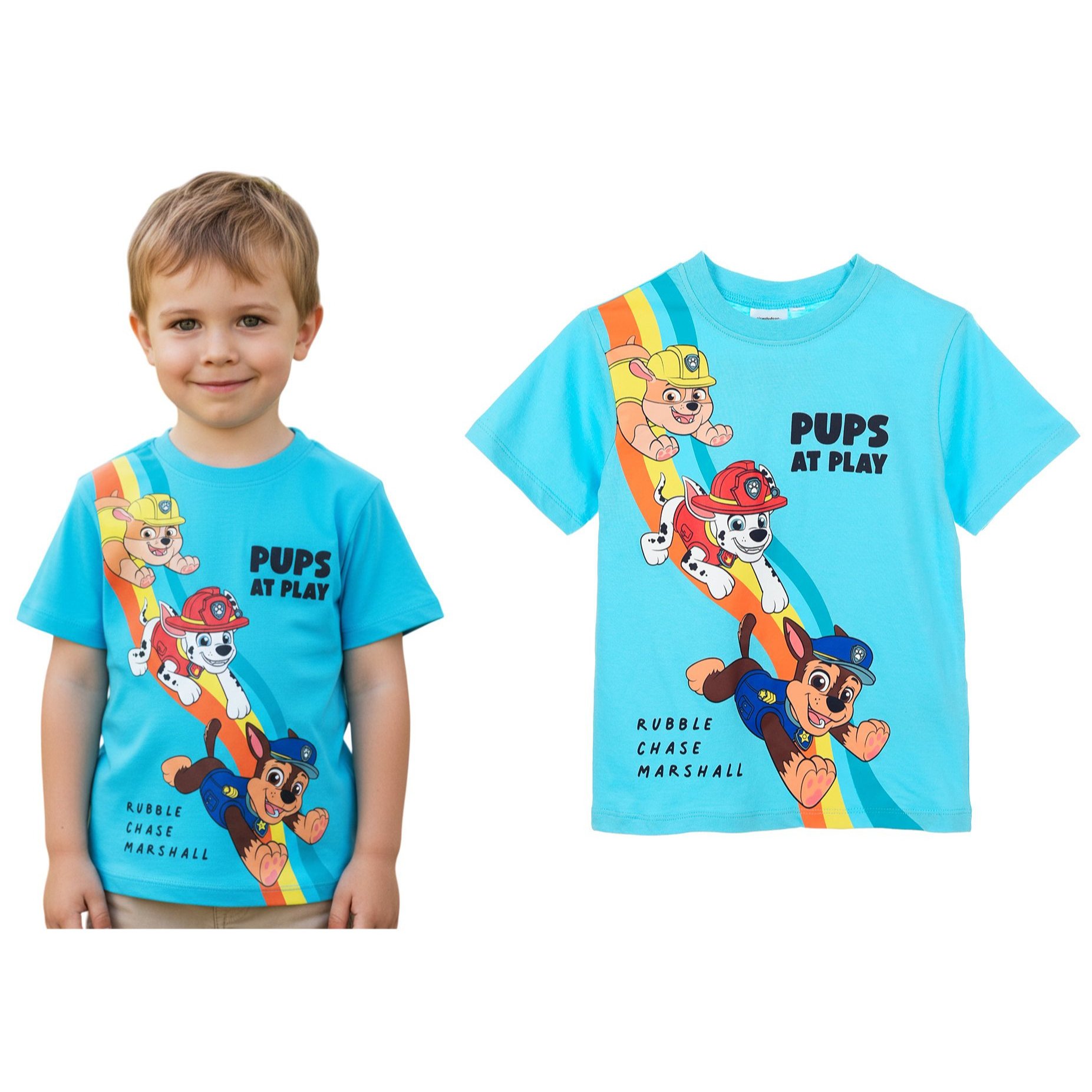 Short Sleeve T-shirt, Blue, Front And Back Patterned. Material: 100% Cotton