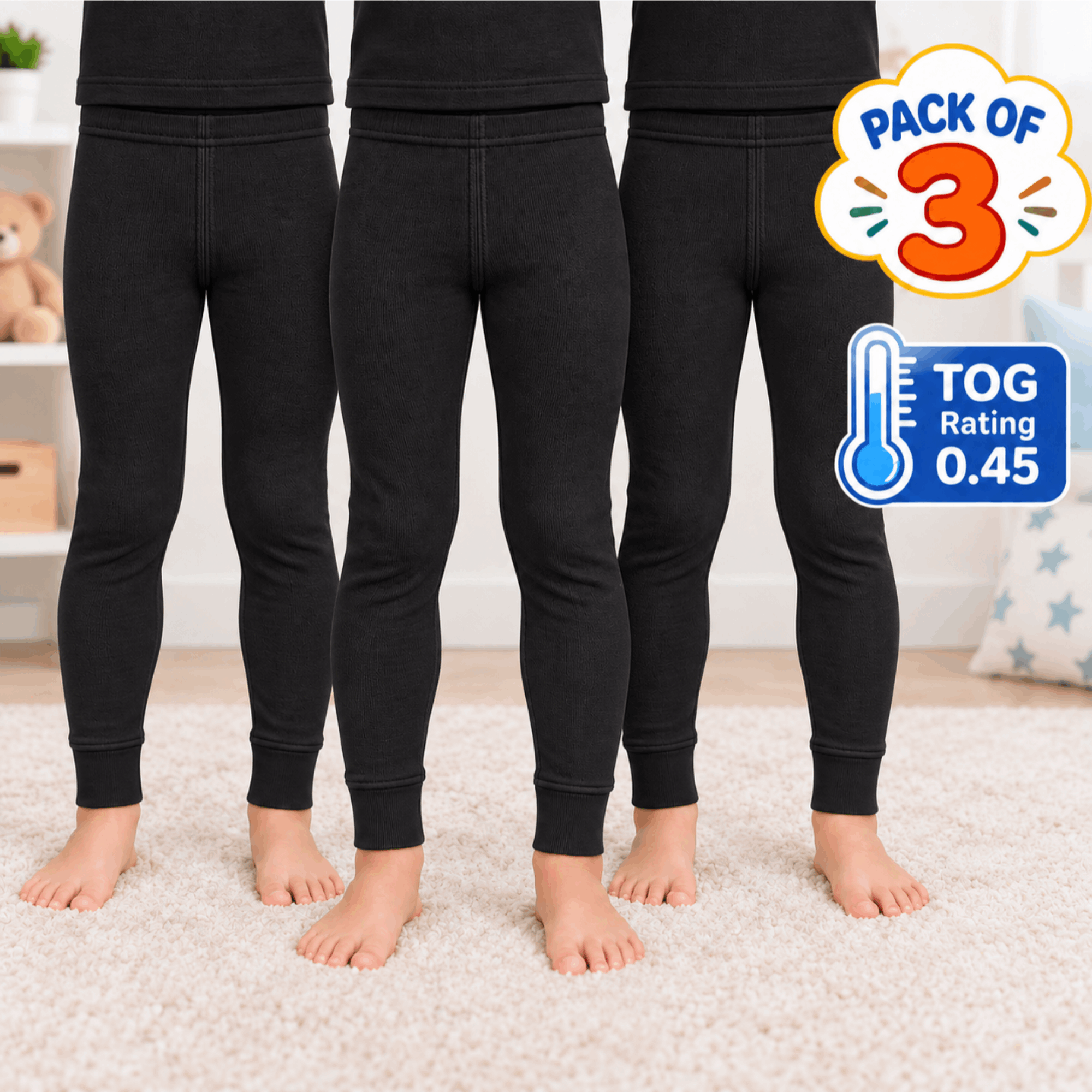 TEMU Pack Of 3 Kids Thermal Long Johns, Warm Brushed Base-layer Trousers, Soft Stretchy Bottoms Multipack For School, Set Skiing Underwear & Outdoor