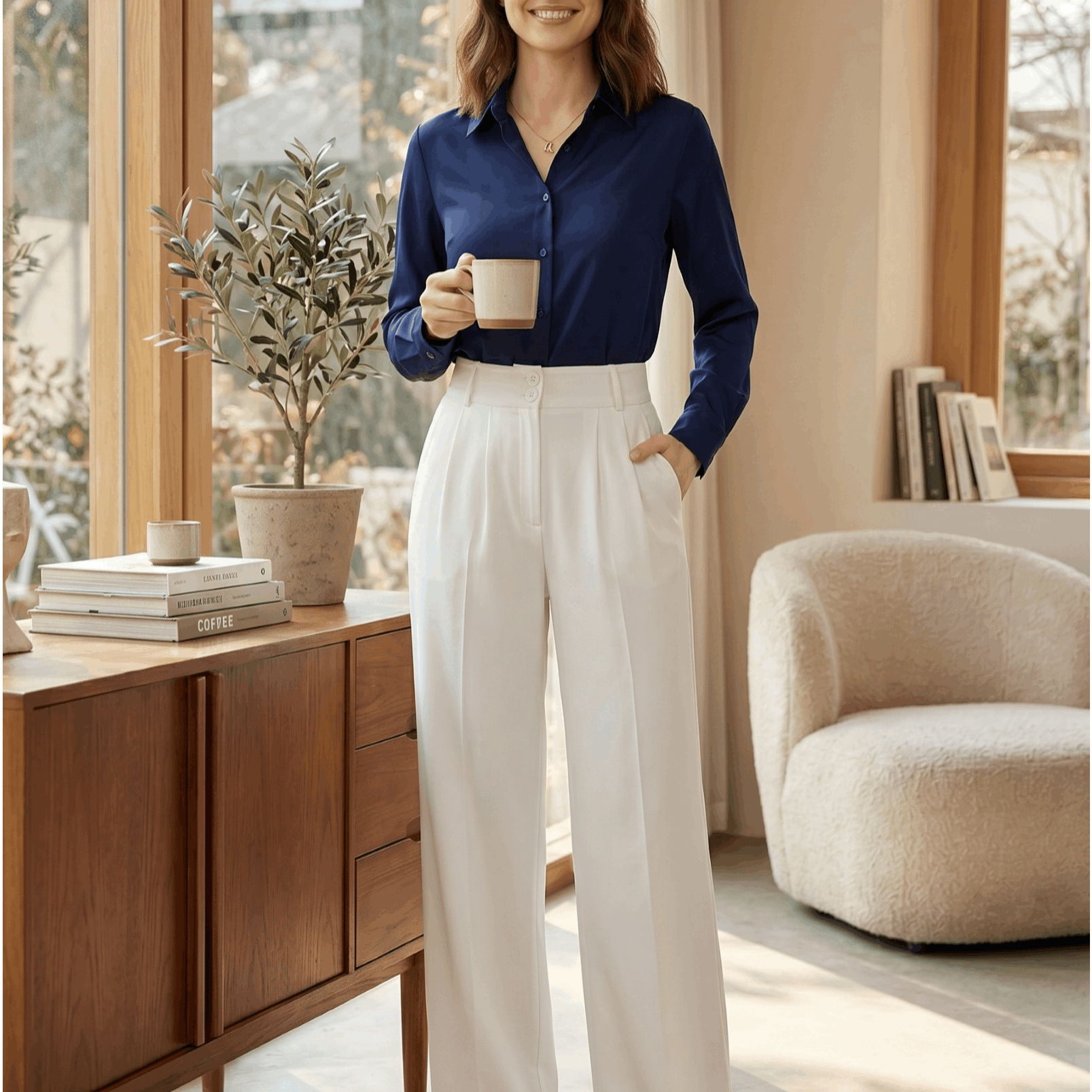 High-waist Wide-leg Women's Fabric Trousers | Elegant Business Pants | Casual & | Elegant Wide-leg Pants